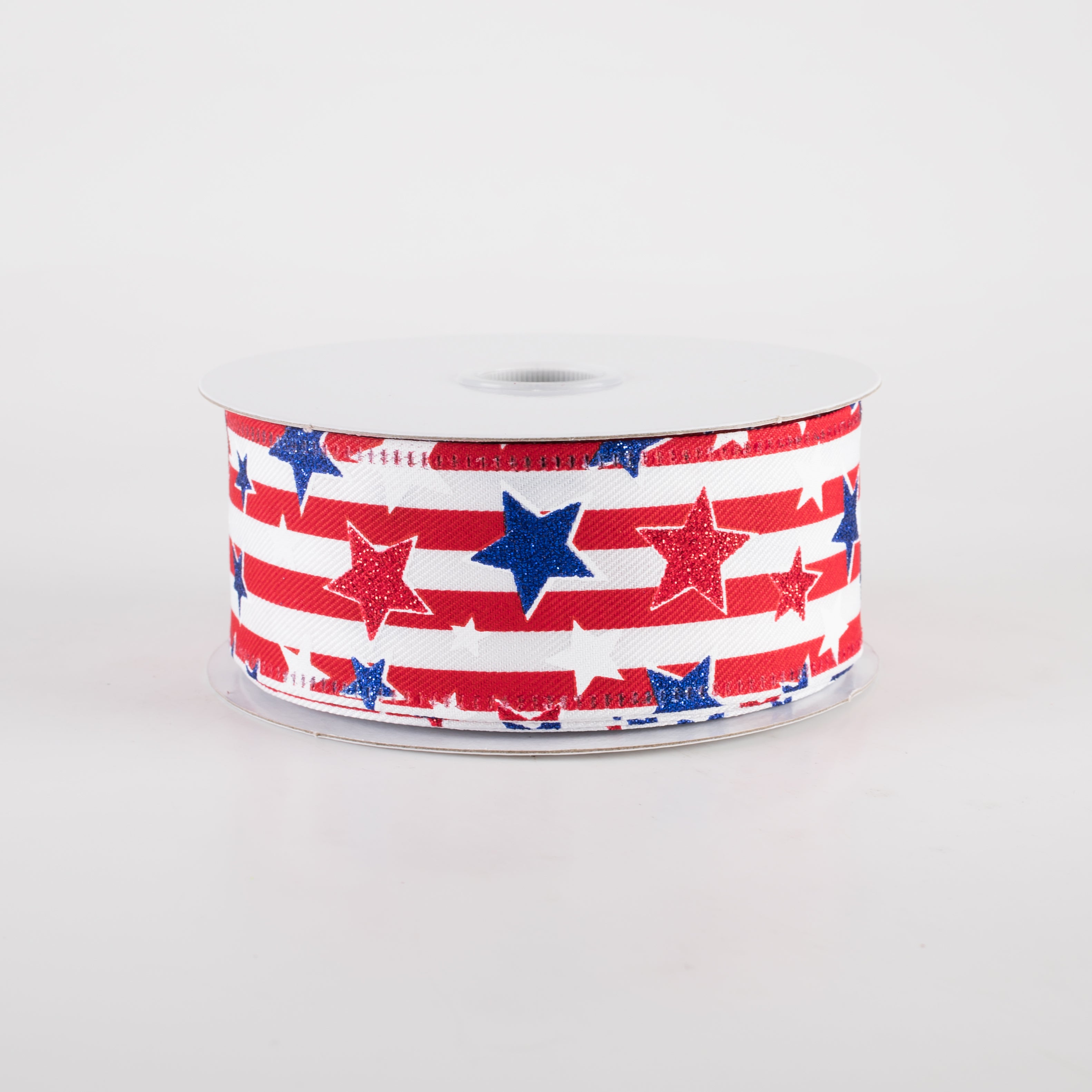 1.5" Stripes & Glitter Patriotic Stars Ribbon: Red (10 Yards)