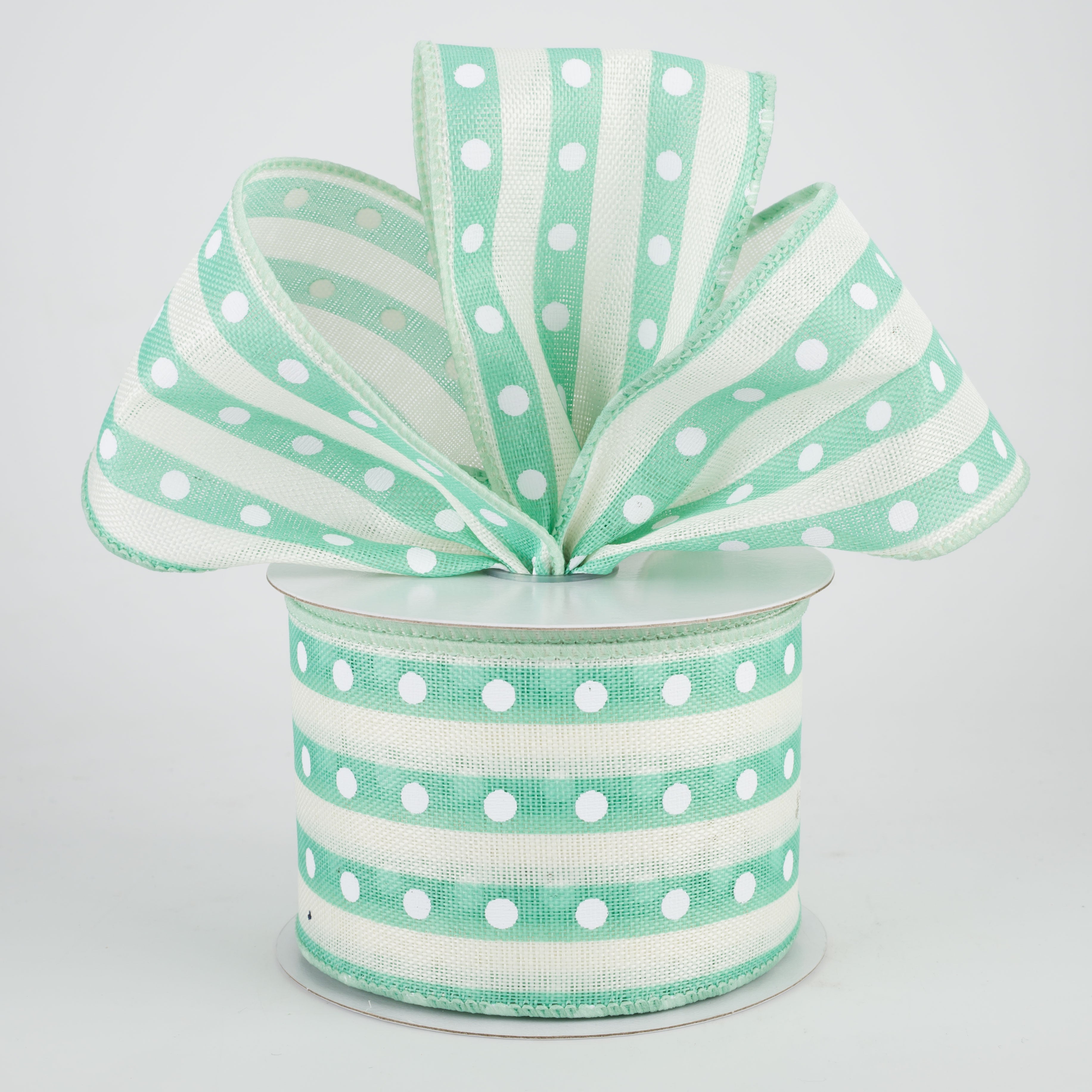 2.5" Studded Stripes Ribbon: Mint (10 Yards) Lifestyle Photo