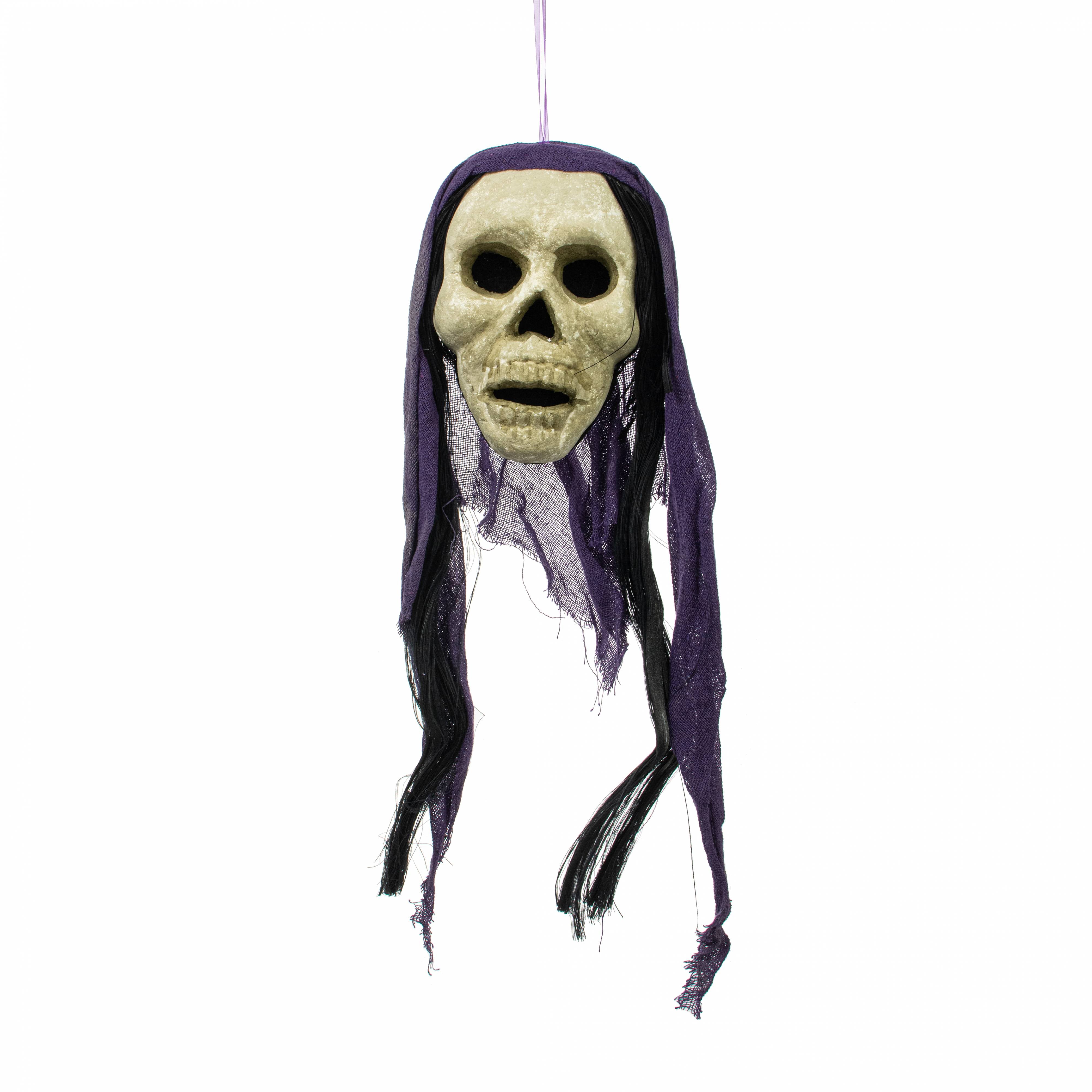 20" x 6" Styrofoam & Burlap Witch Skull: Black & Purple Item Number: HH396151