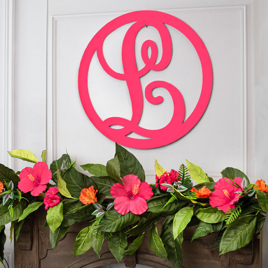 23" Script Circle Monogram Wooden Letter: L