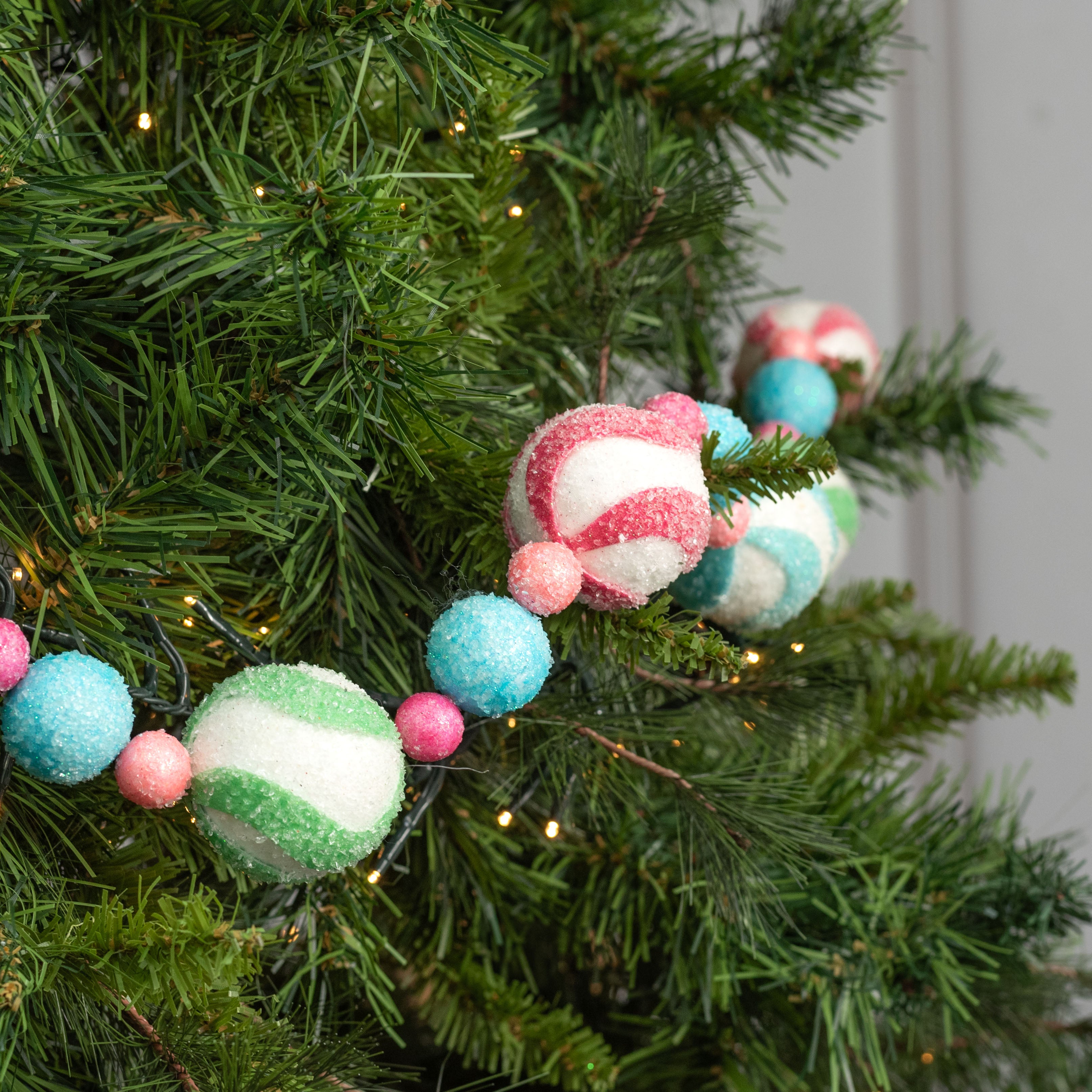 4' Sugar Candy Swirl Ball Garland Lifestyle Photo