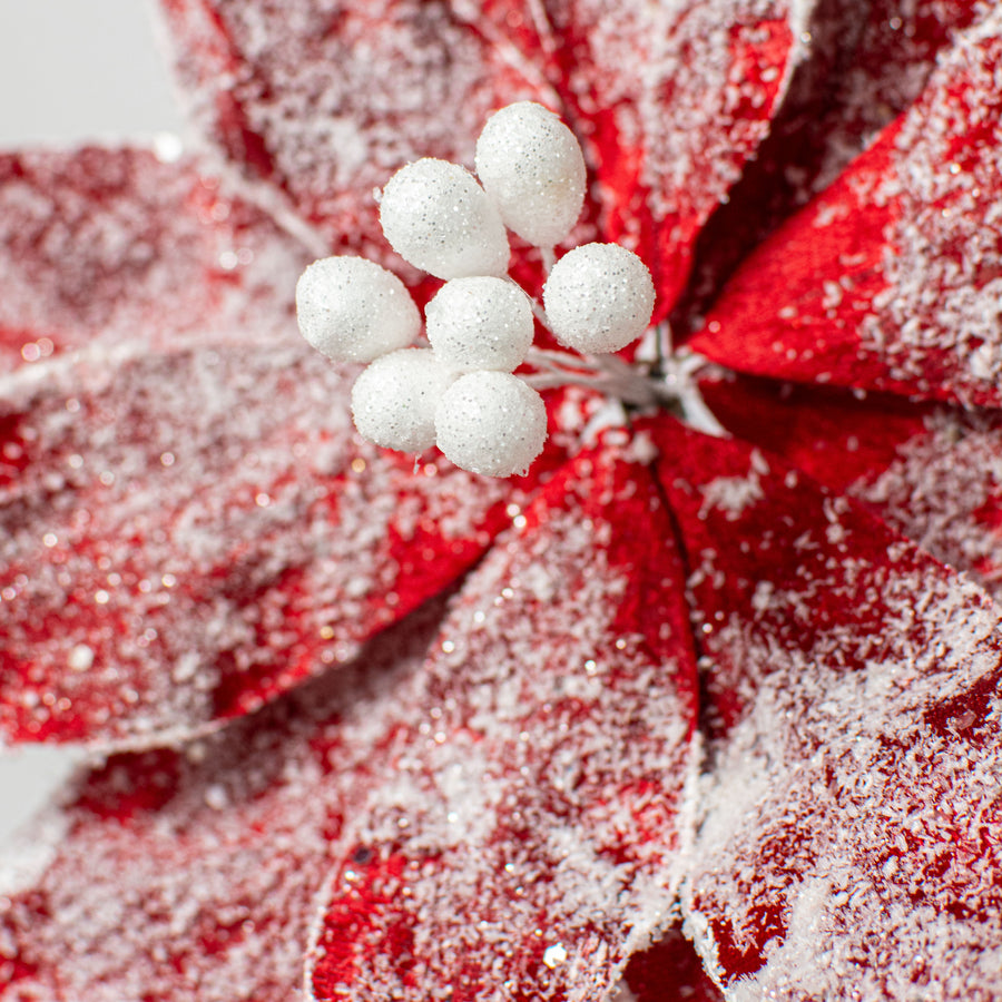 22" Sugar Poinsettia Spray: Red detail photo 4
