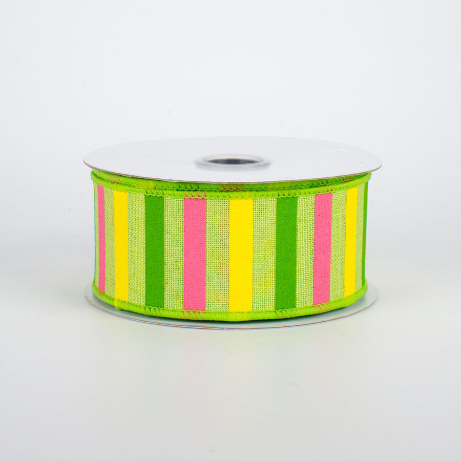 1.5" Summer Horizontal Stripe Ribbon: Bright Green (10 Yards)
