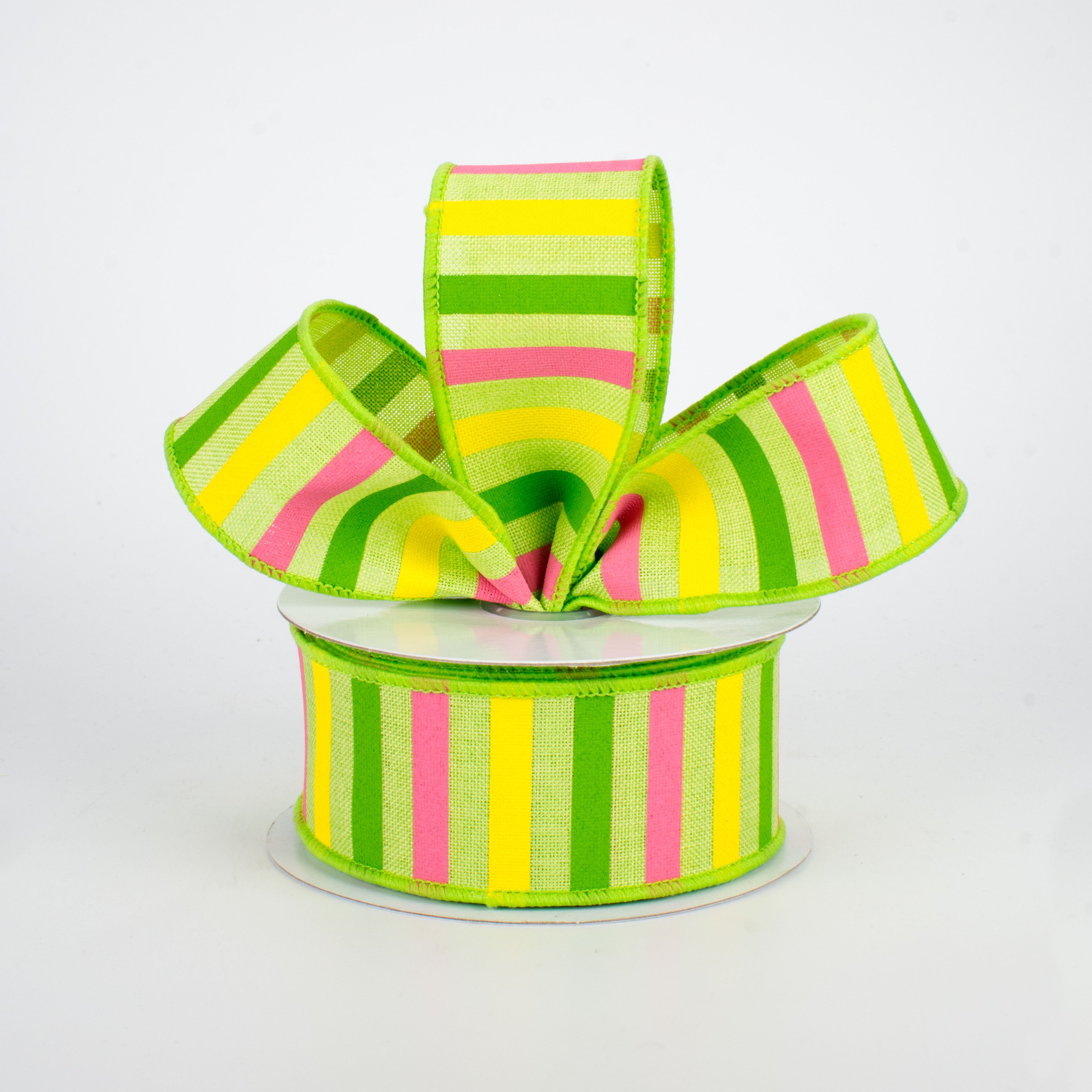 1.5" Summer Horizontal Stripe Ribbon: Bright Green (10 Yards) Lifestyle Photo