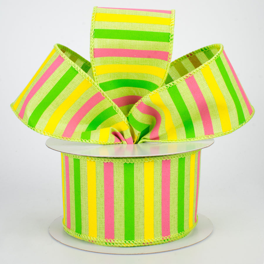 2.5" Summer Horizontal Stripe Ribbon: Bright Green (10 Yards) Lifestyle Photo