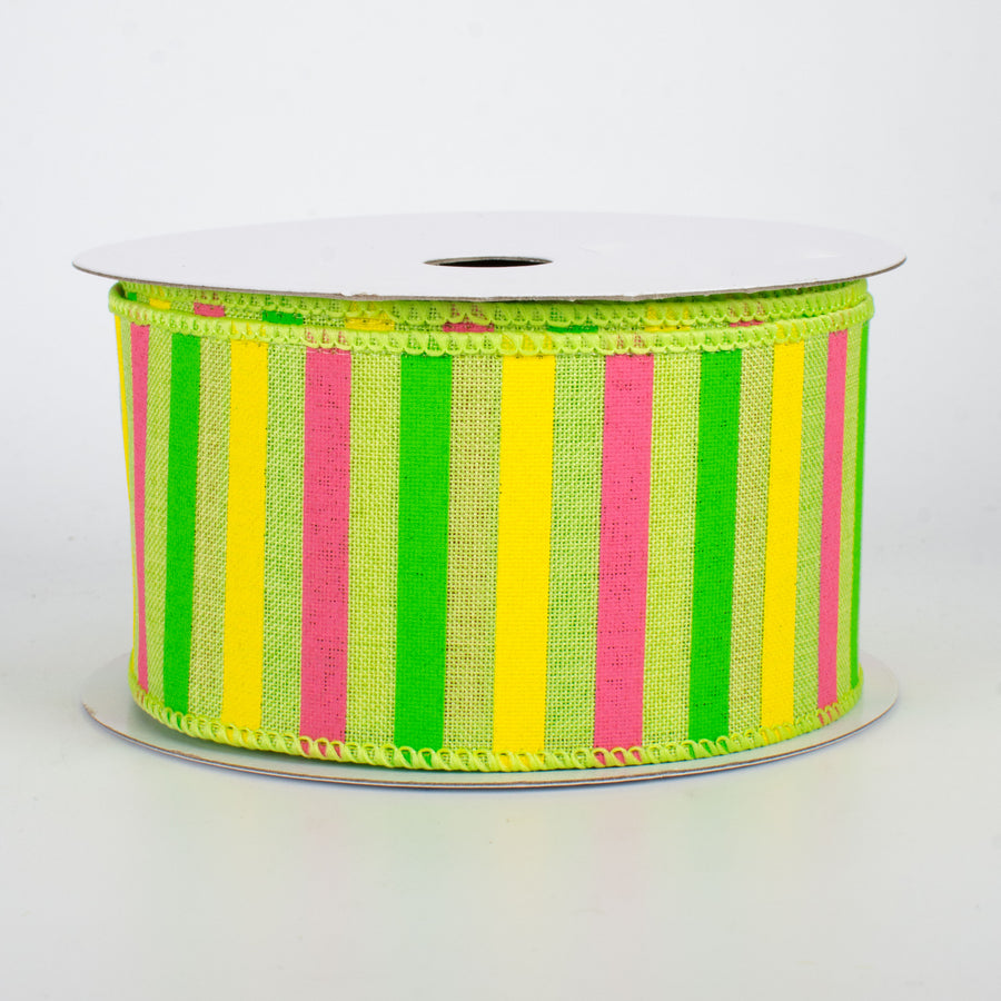 2.5" Summer Horizontal Stripe Ribbon: Bright Green (10 Yards)