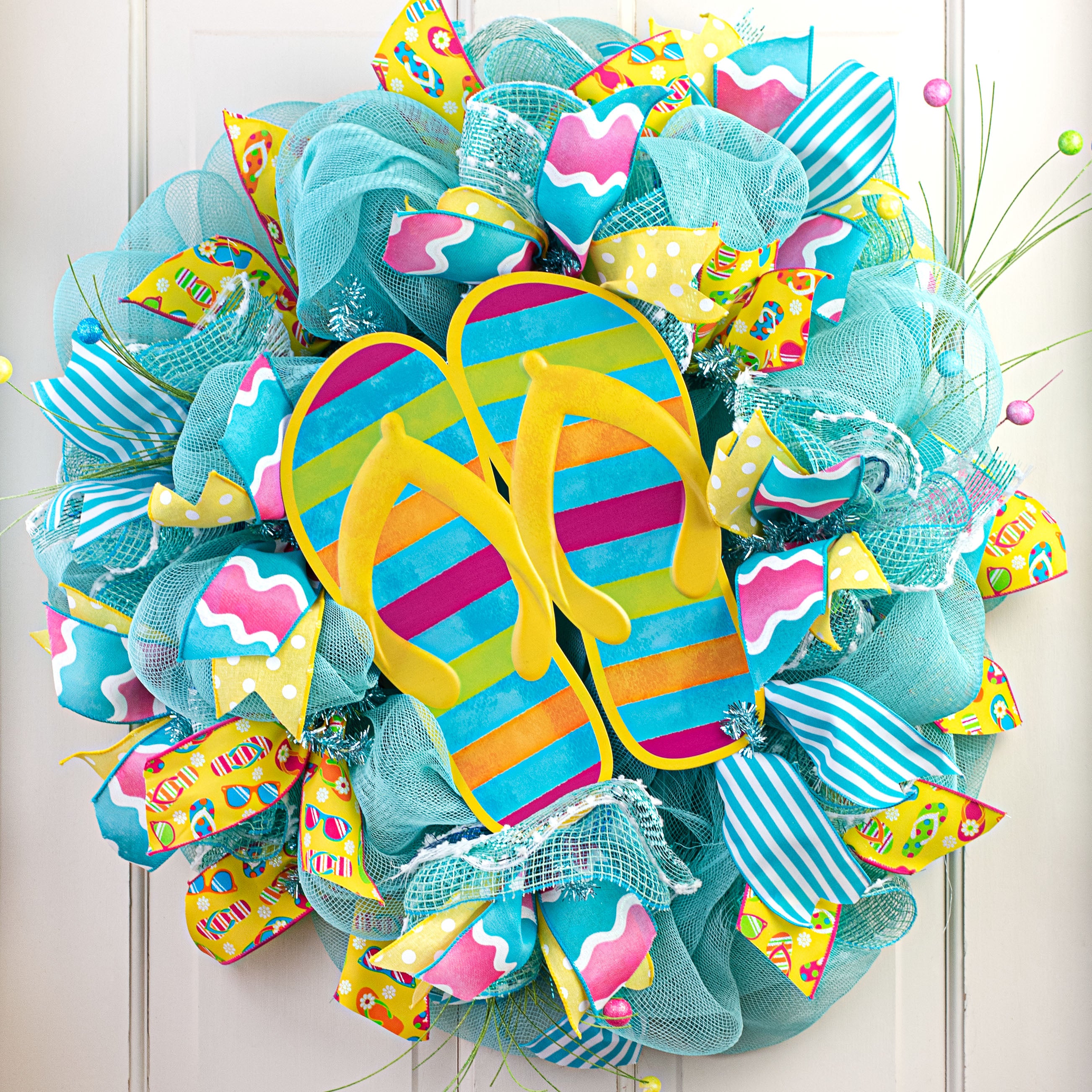 12" Summer Stripe Flip Flops Embossed Metal Sign Lifestyle Photo