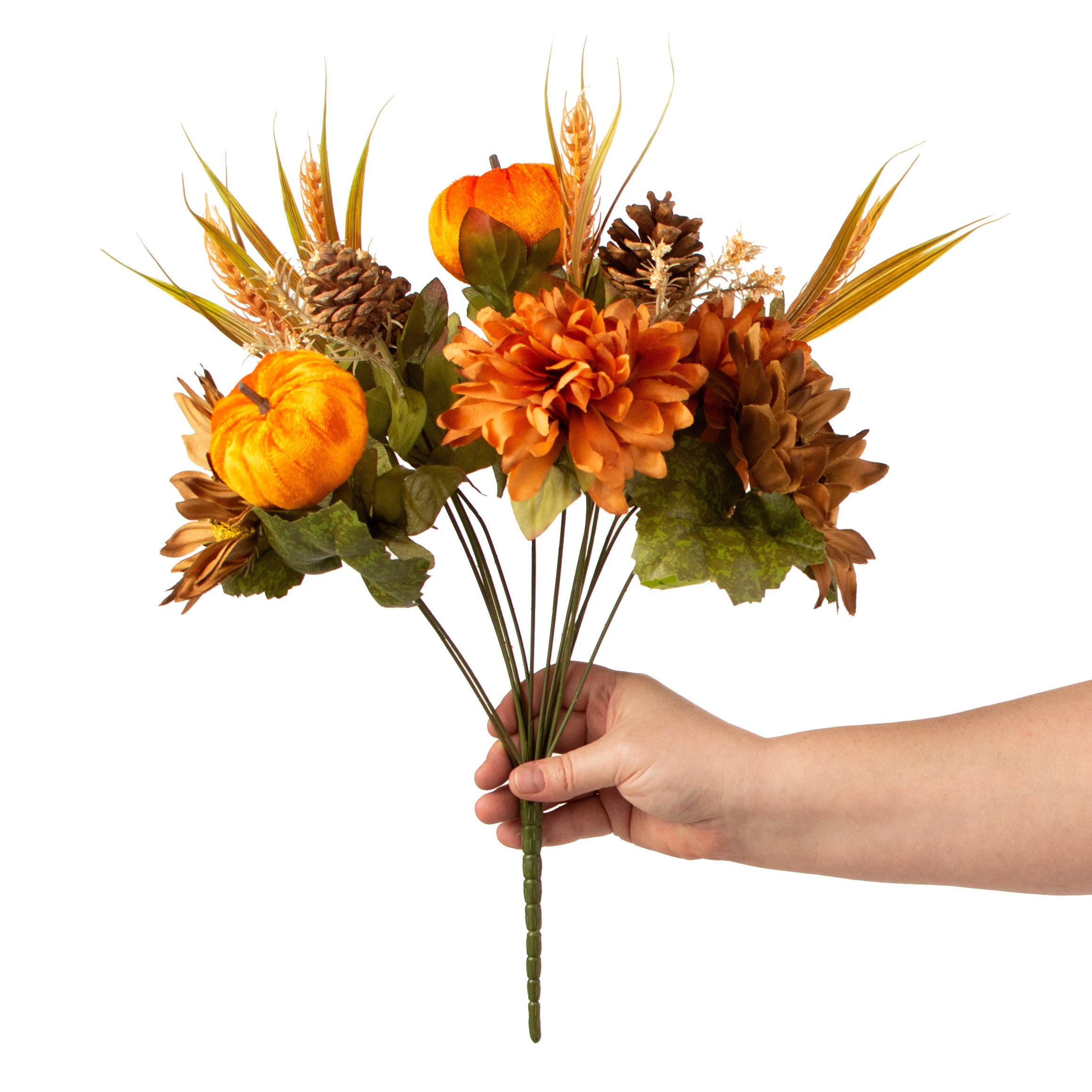 18" Sunflower Ball Mum Pumpkin Pine Bush: Copper detail photo 3