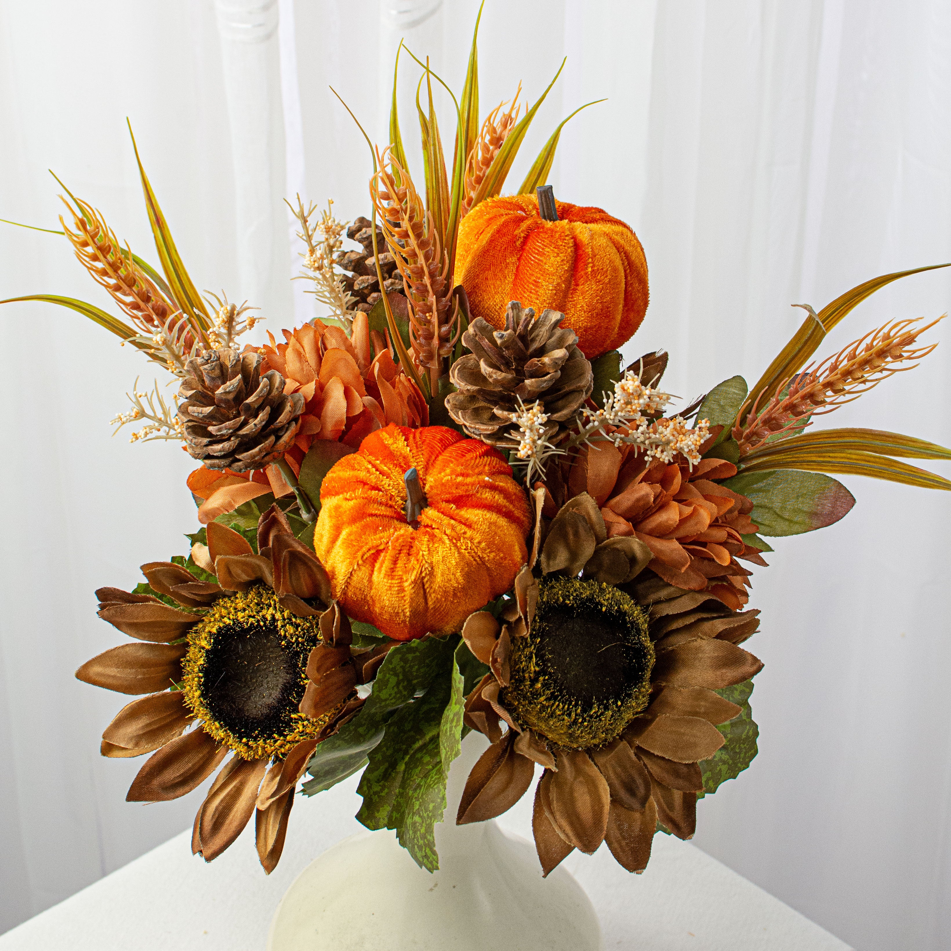 18" Sunflower Ball Mum Pumpkin Pine Bush: Copper Item Number: 56870COP