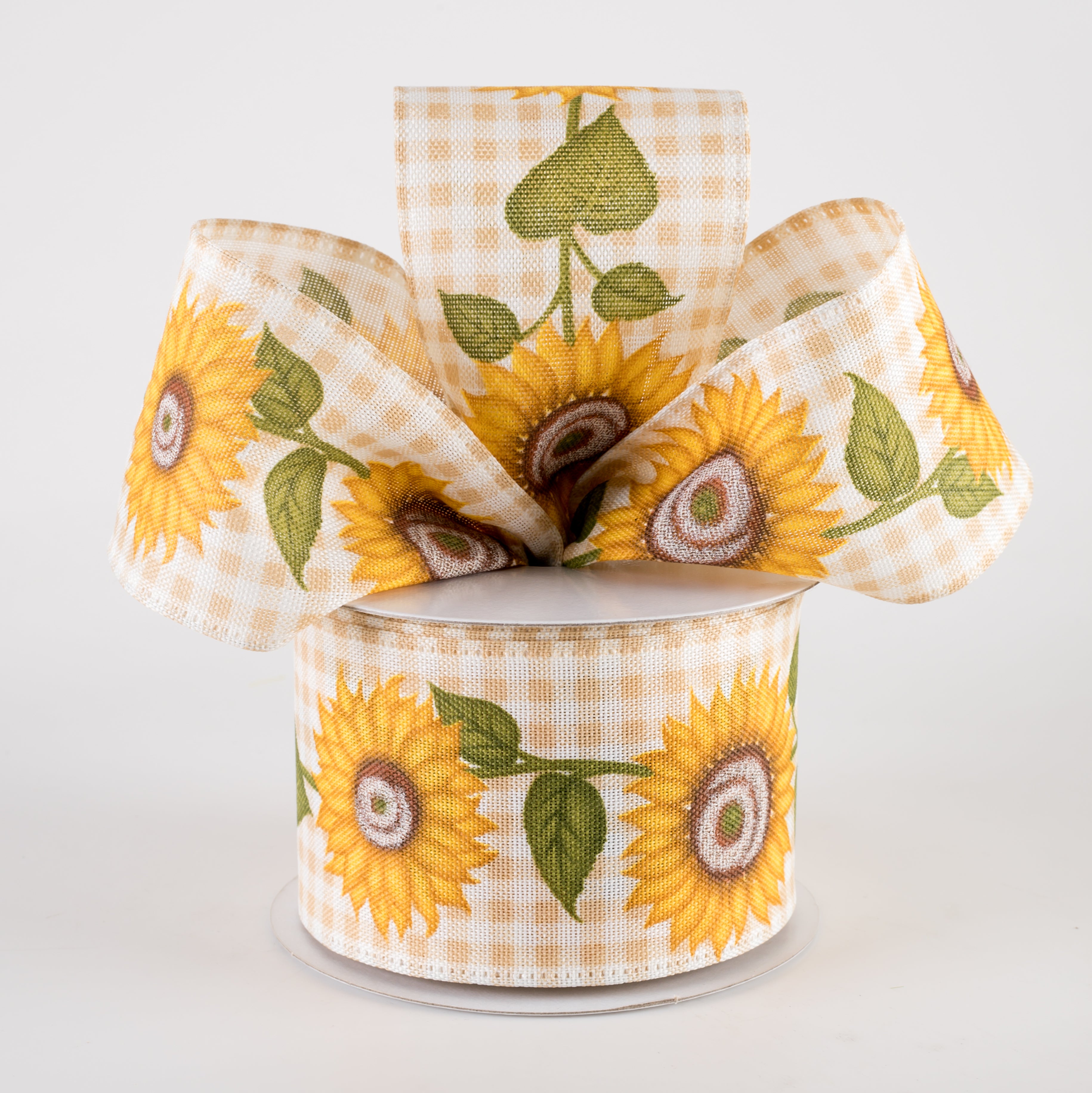 2.5" Sunflower Cascade Gingham Ribbon: Natural & White (10 Yards) Lifestyle Photo