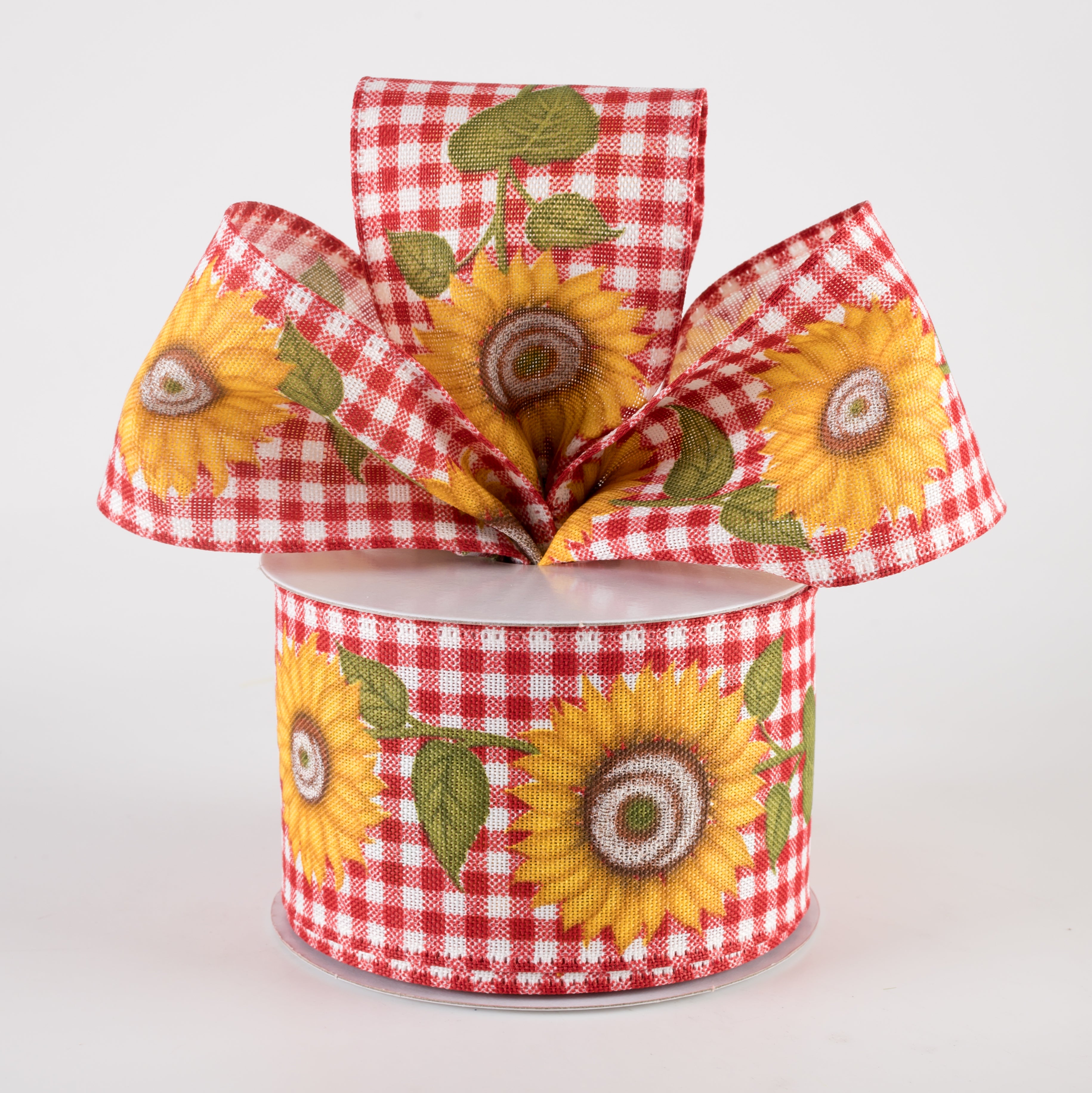 2.5" Sunflower Cascade Gingham Ribbon: Red & White (10 Yards) Lifestyle Photo