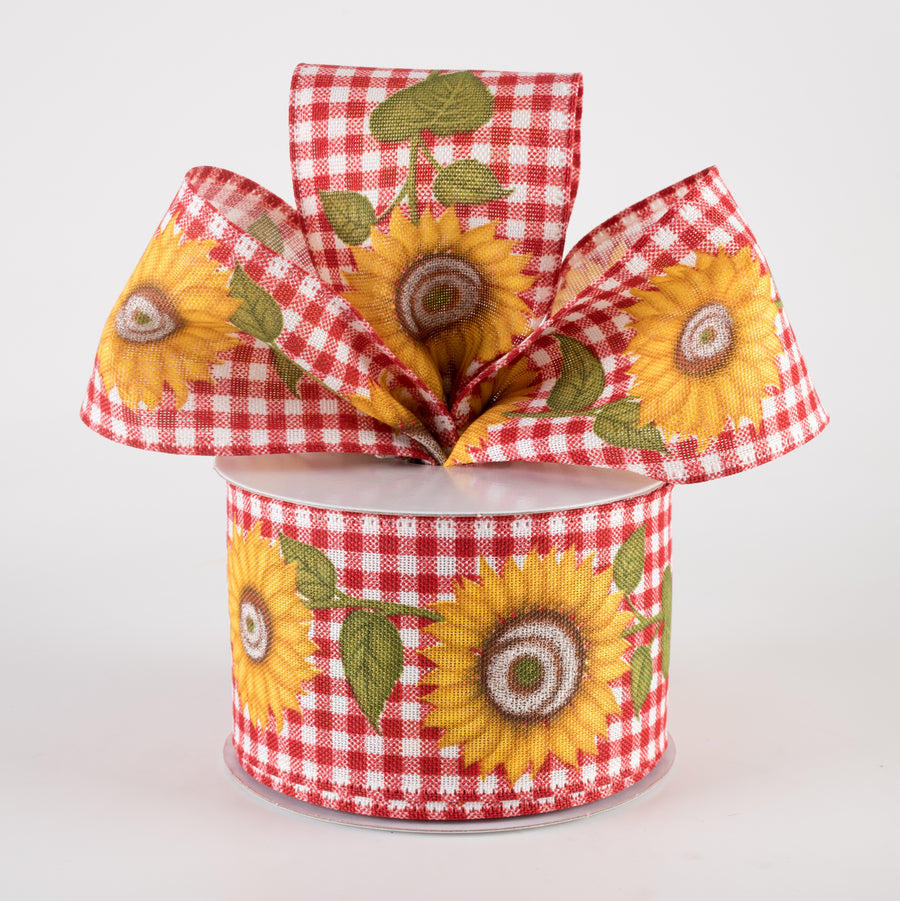 2.5" Sunflower Cascade Gingham Ribbon: Red & White (10 Yards) Lifestyle Photo
