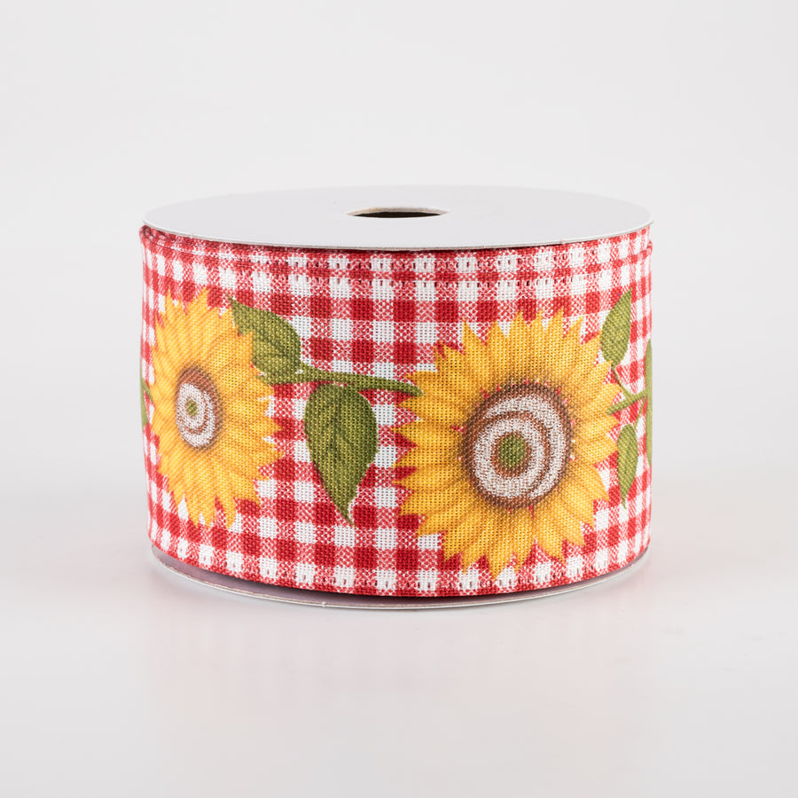 2.5" Sunflower Cascade Gingham Ribbon: Red & White (10 Yards)