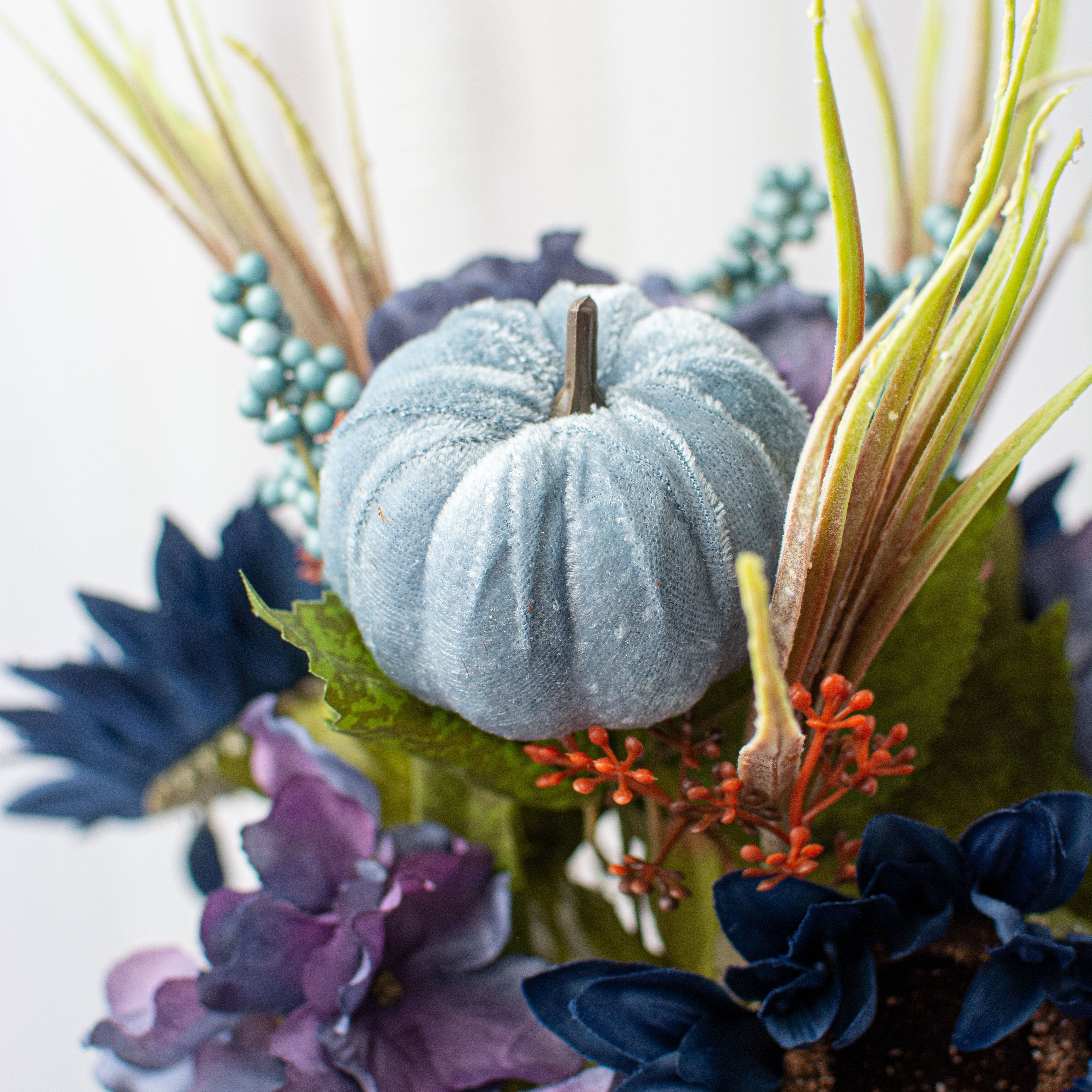 16" Sunflower Hydrangea Pumpkin Bush: Blue Lifestyle Photo