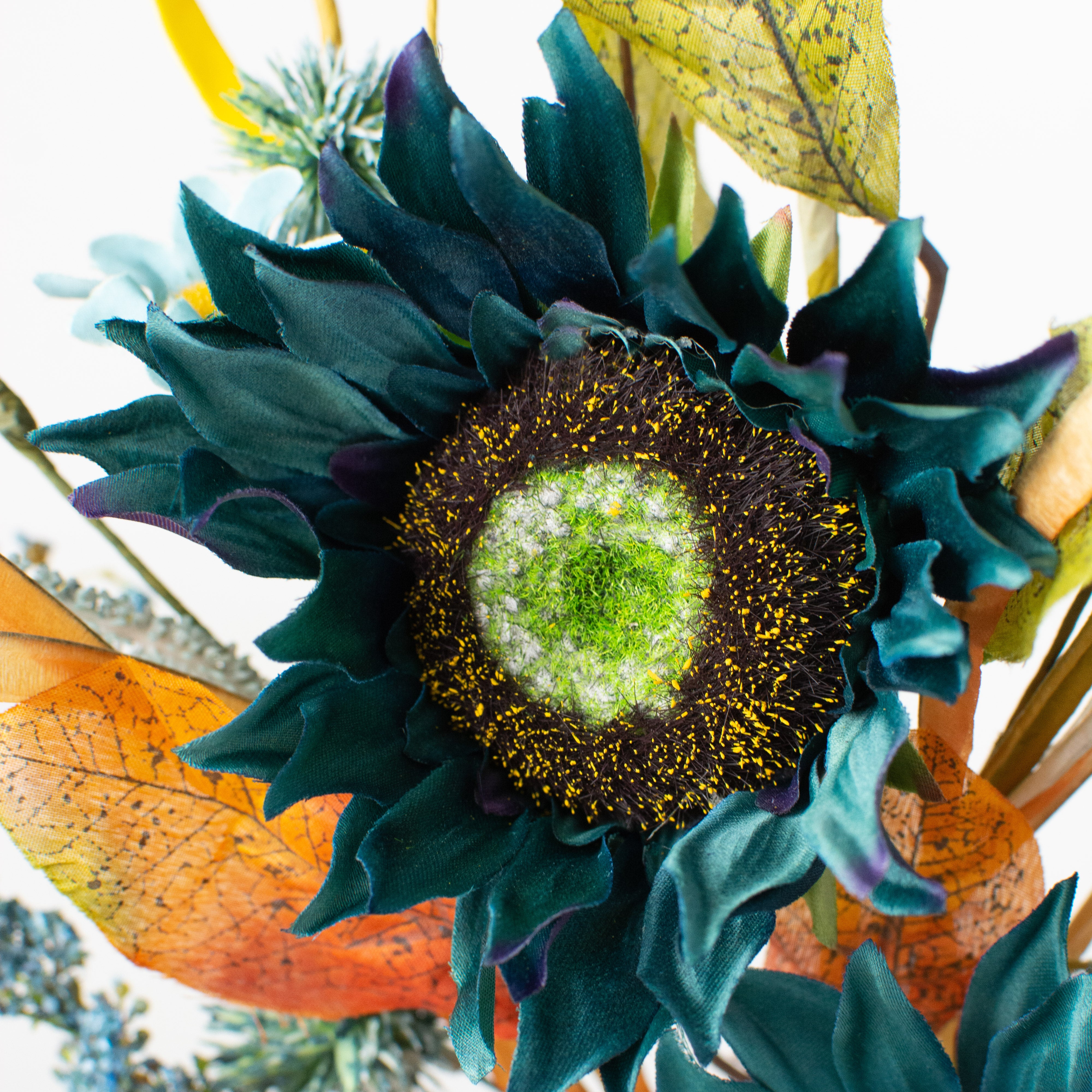 28" Sunflower Pom Pom Spray: Blue Lifestyle Photo