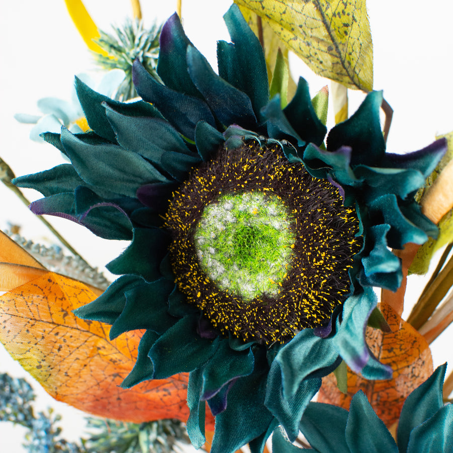 28" Sunflower Pom Pom Spray: Blue Lifestyle Photo