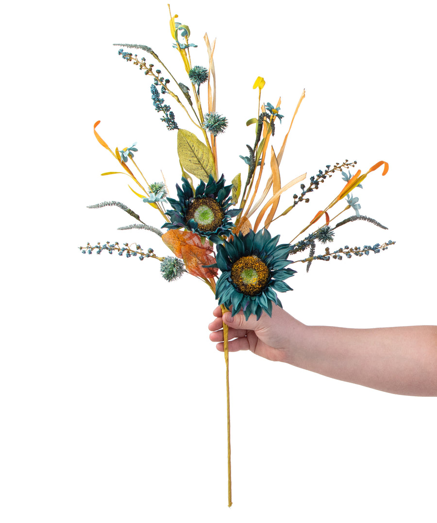 28" Sunflower Pom Pom Spray: Blue detail photo 3