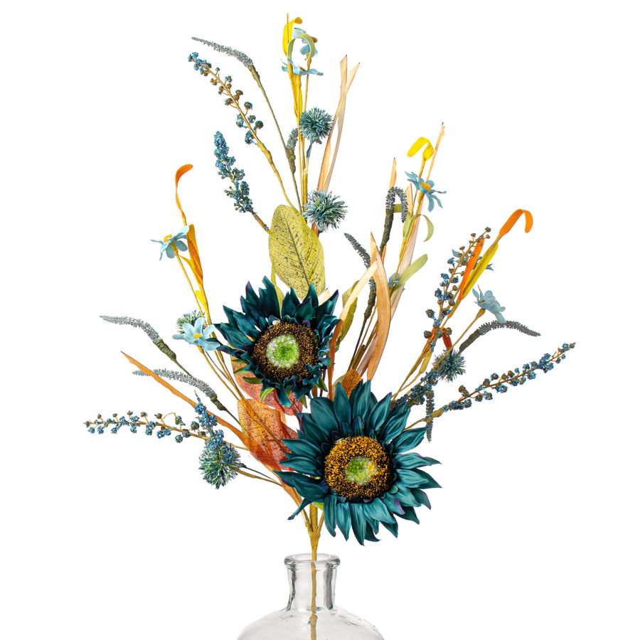 28" Sunflower Pom Pom Spray: Blue Item Number: 56877BL