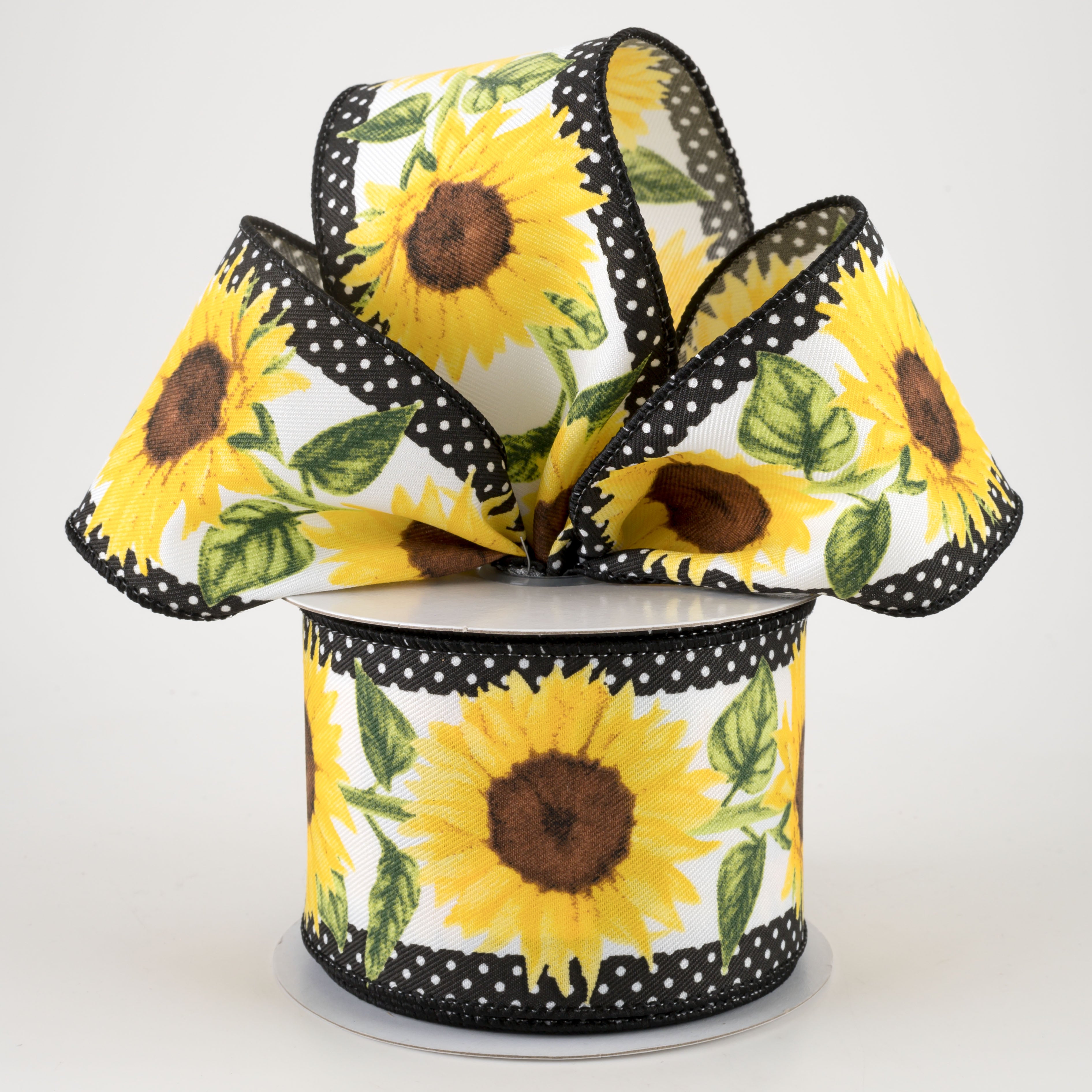 2.5" Sunflowers and Polka Dots Ribbon (10 Yards) Lifestyle Photo
