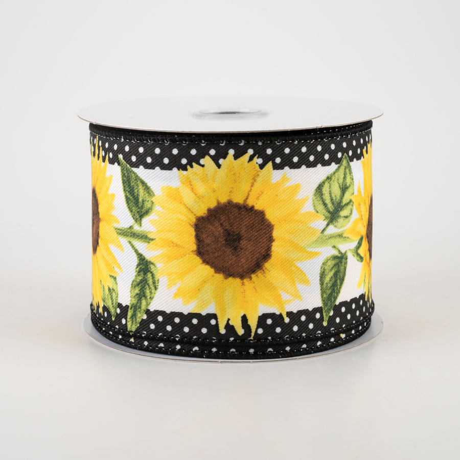 2.5" Sunflowers and Polka Dots Ribbon (10 Yards)