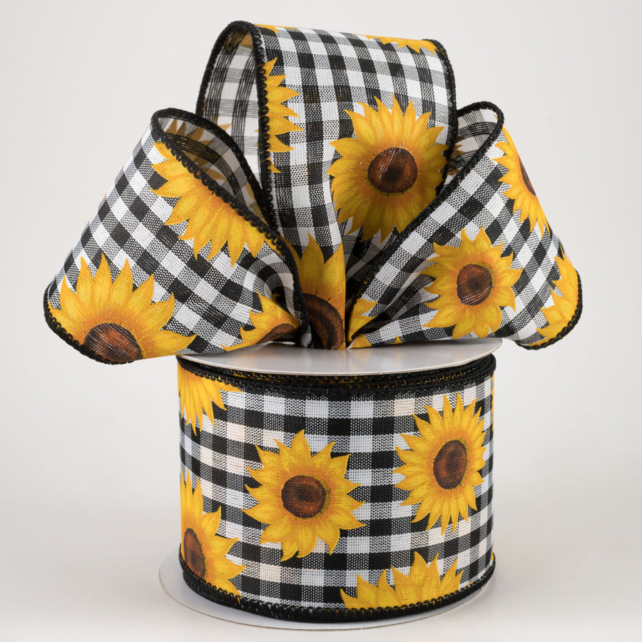 2.5" Sunflowers on Gingham Ribbon: Black & White (10 Yards) Lifestyle Photo