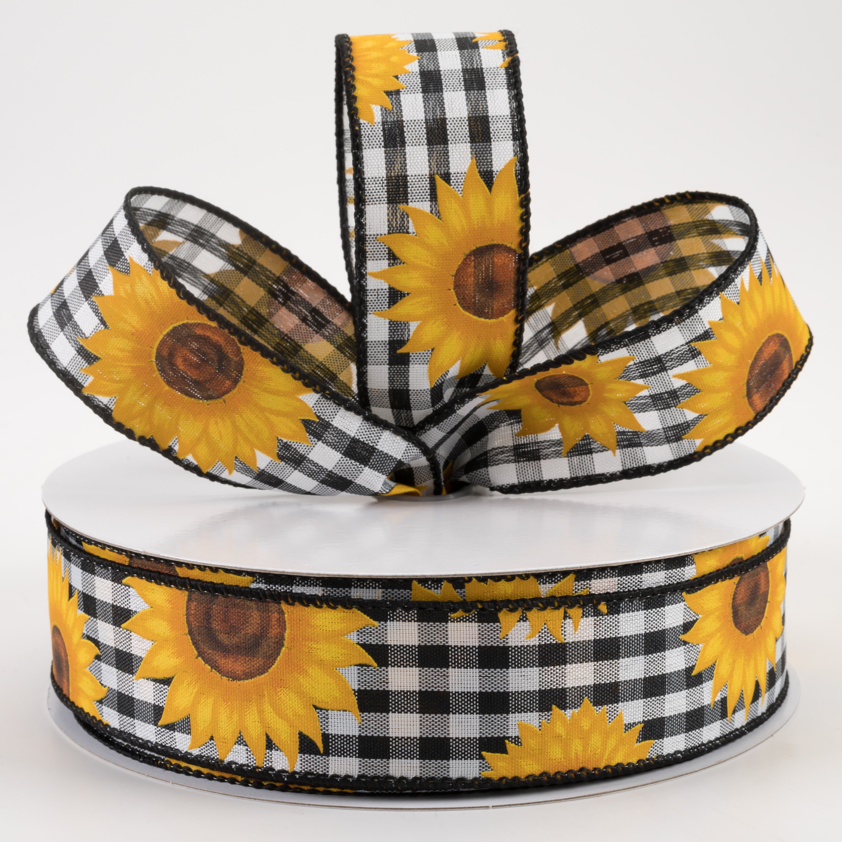 1.5" Sunflowers on Gingham Ribbon: Black & White (50 Yards) Lifestyle Photo