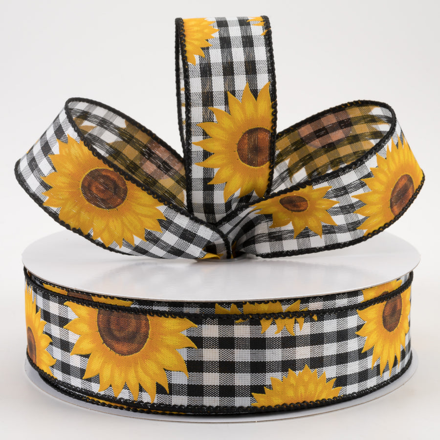 1.5" Sunflowers on Gingham Ribbon: Black & White (50 Yards) Lifestyle Photo