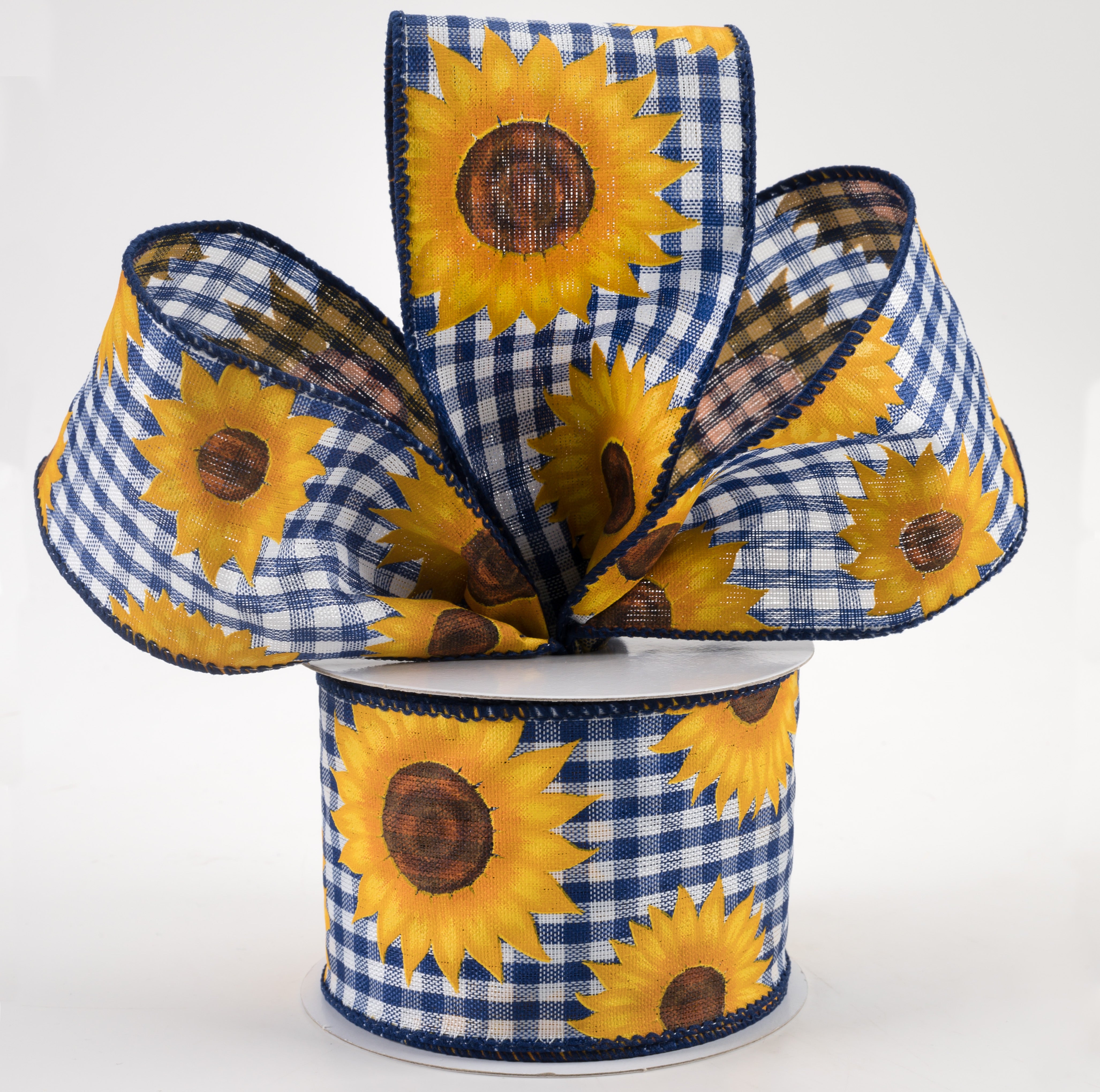 2.5" Sunflowers on Gingham Ribbon: Royal Blue & White (10 Yards) Lifestyle Photo