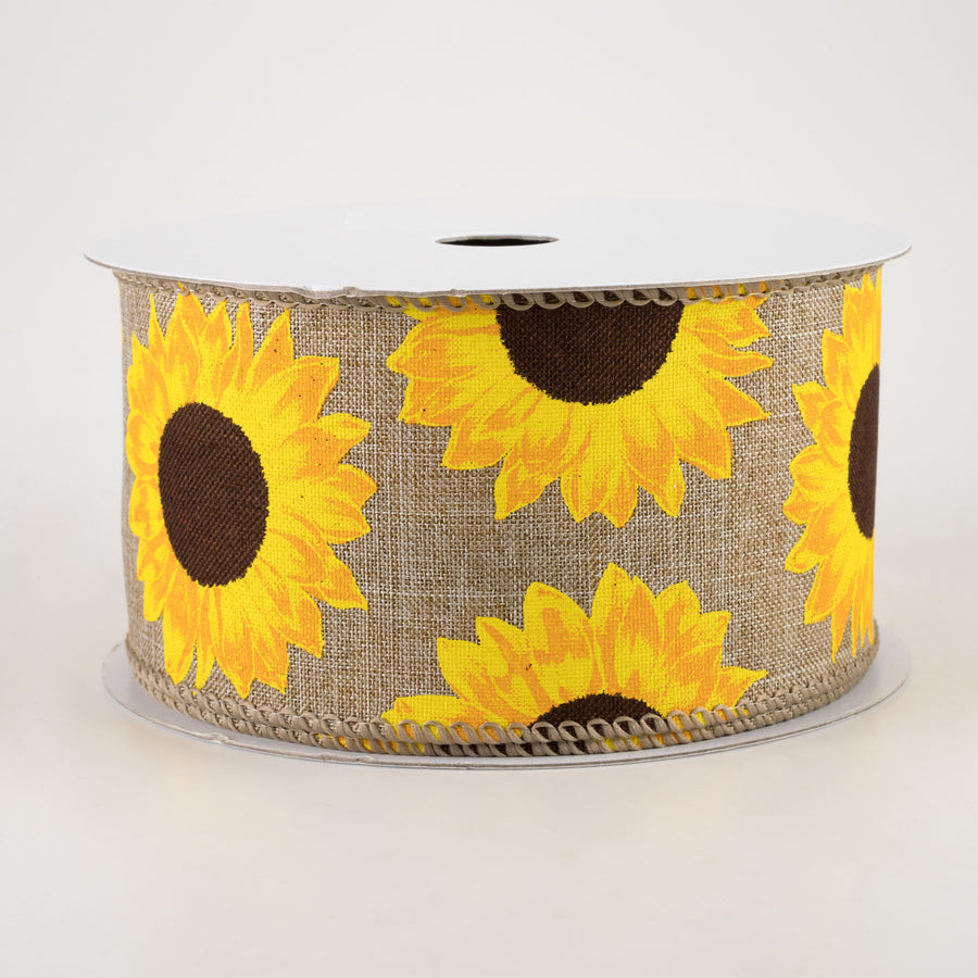 2.5" Sunflowers on Royal Ribbon: Natural (10 Yards)