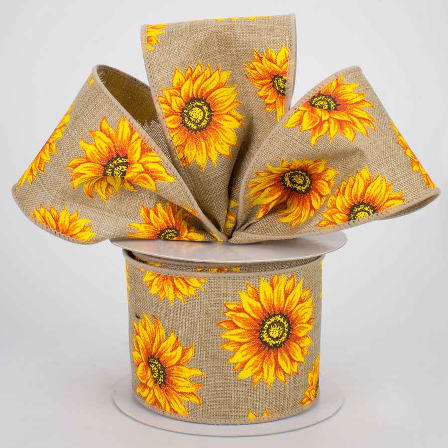 2.5" Sunflowers Ribbon: Beige (10 Yards) Lifestyle Photo
