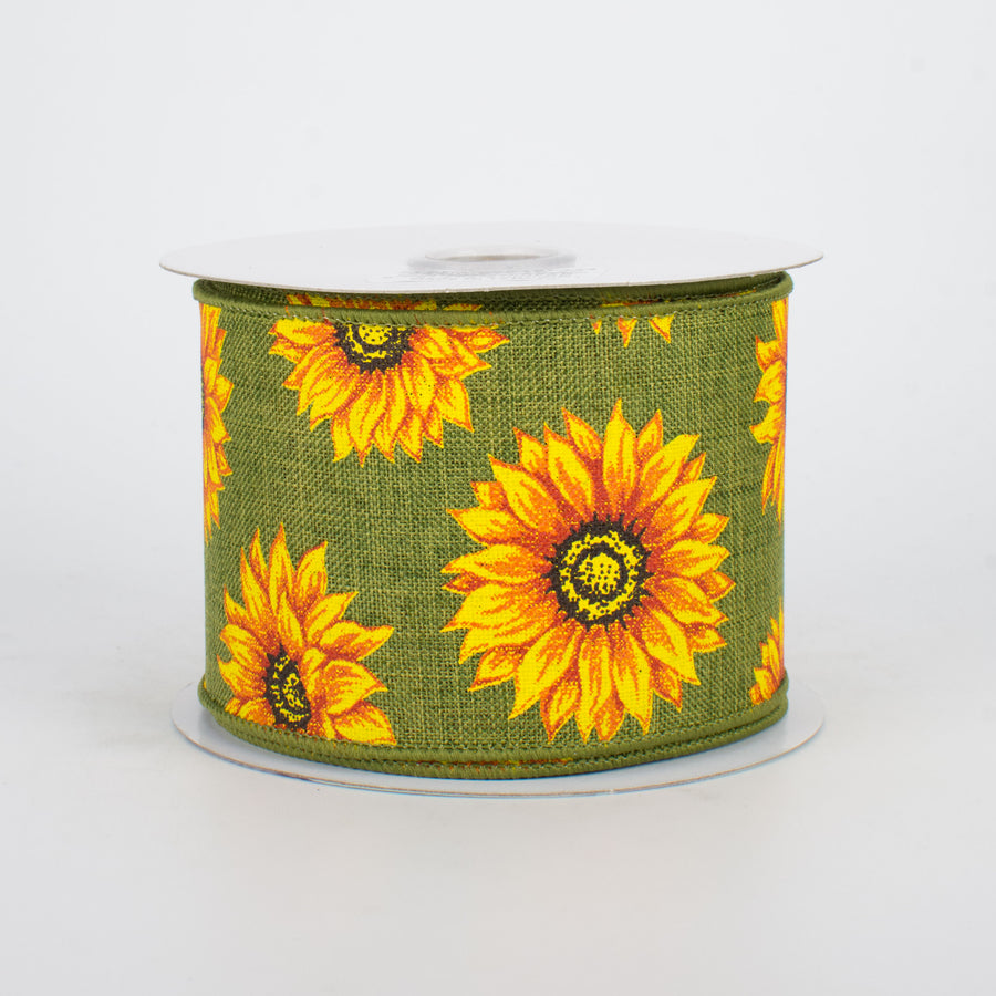 2.5" Sunflowers Ribbon: Green (10 Yards)