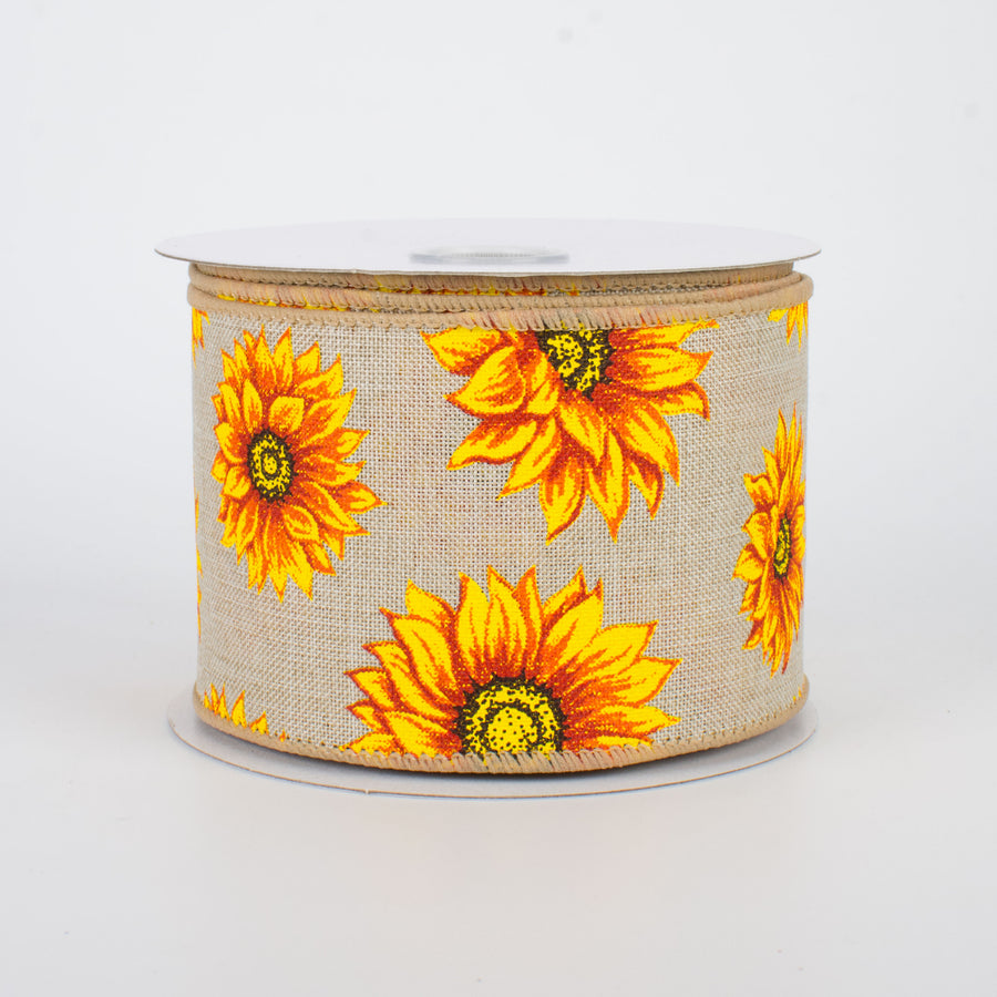 2.5" Sunflowers Ribbon: Natural (10 Yards)