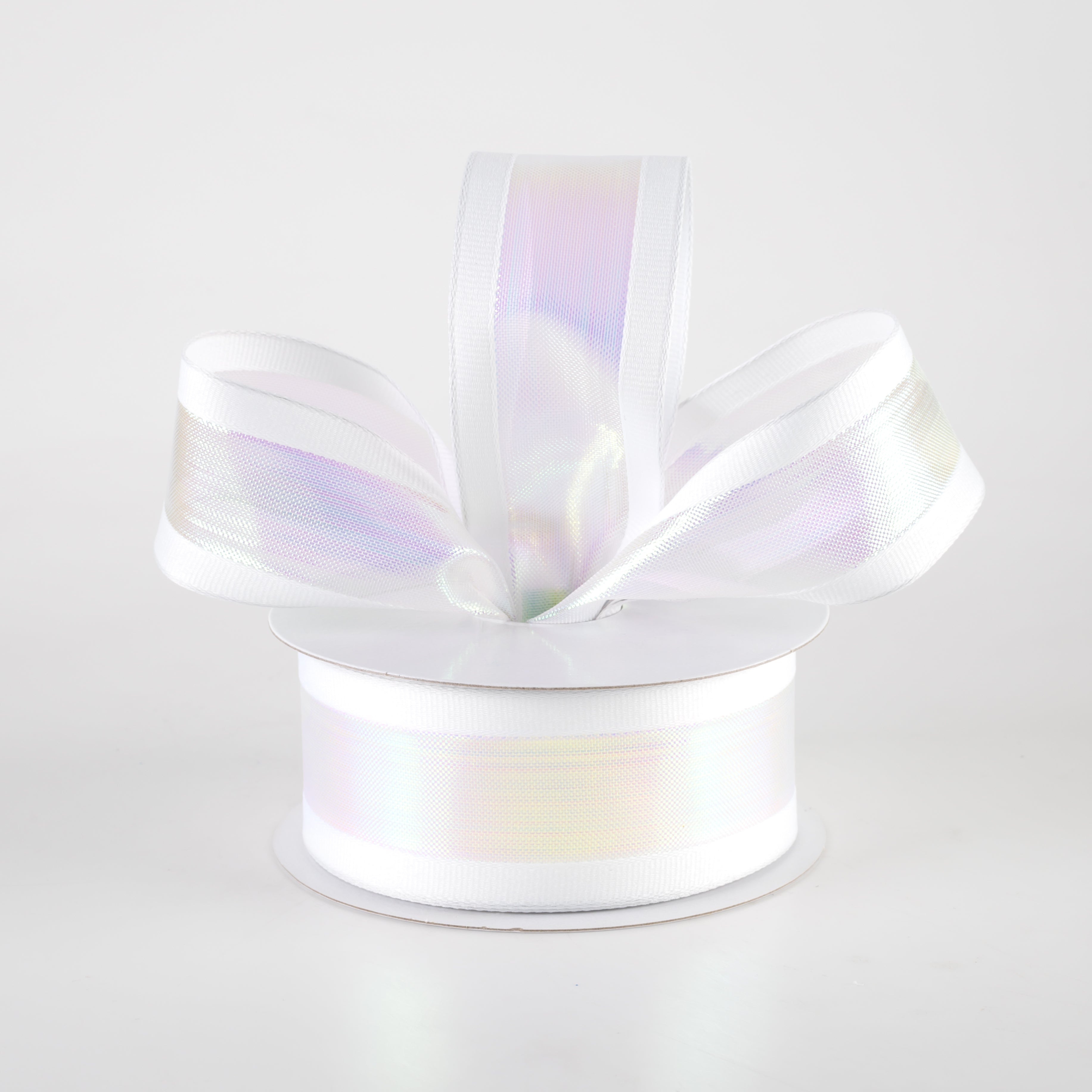 1.5" Super Iridescent Sheer with Grosgrain Edge Ribbon: White (10 Yards) Lifestyle Photo