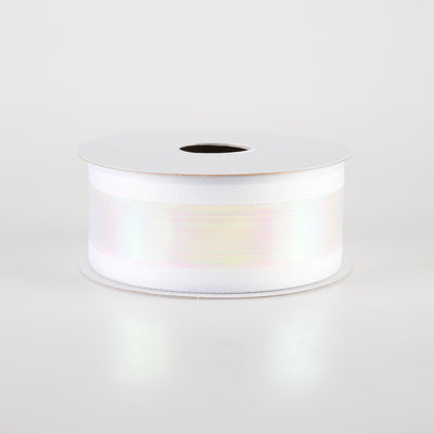 1.5" Super Iridescent Sheer with Grosgrain Edge Ribbon: White (10 Yards) Item Number: 37456-09-01