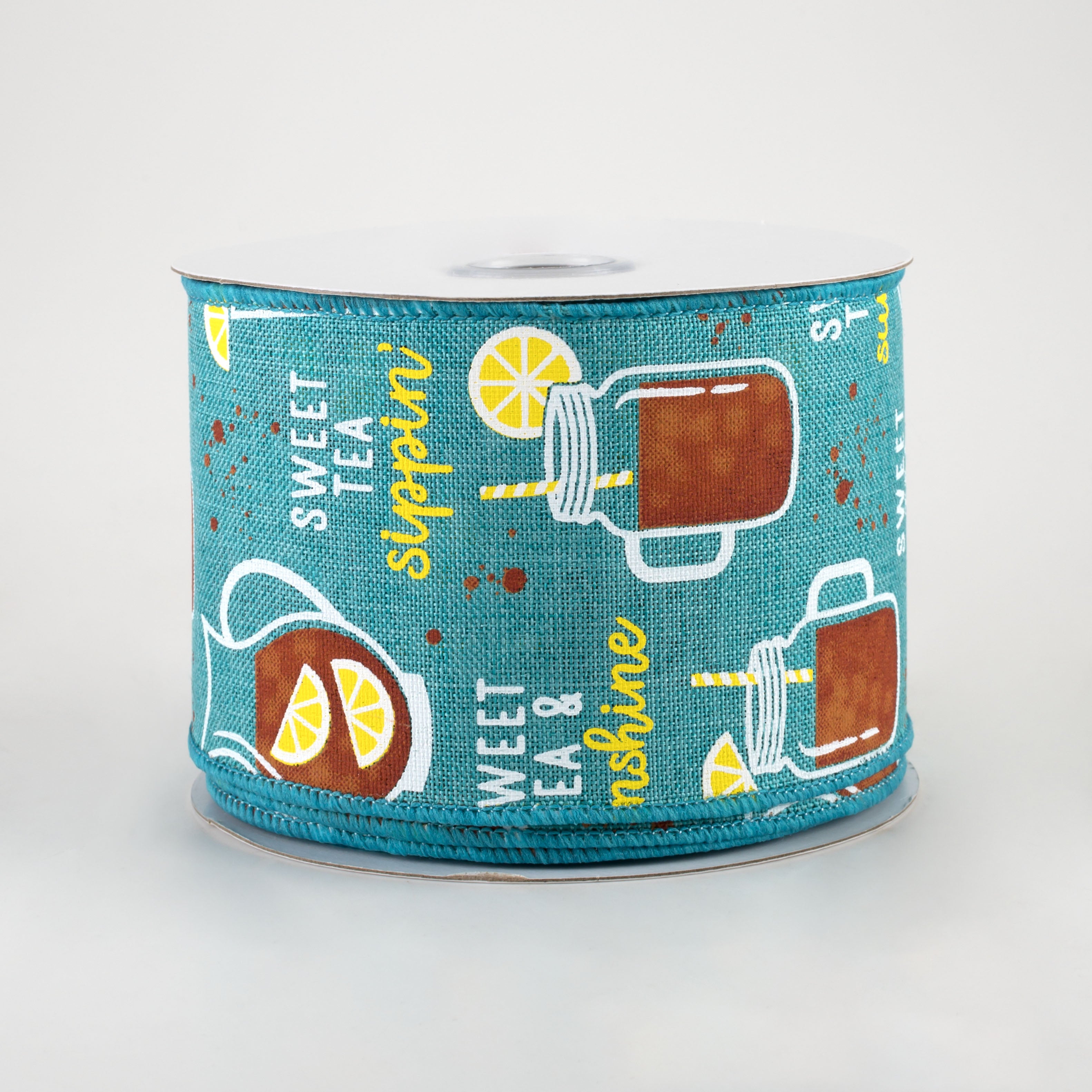 2.5" Sweet Tea With Lemon Ribbon: Teal (10 Yards)