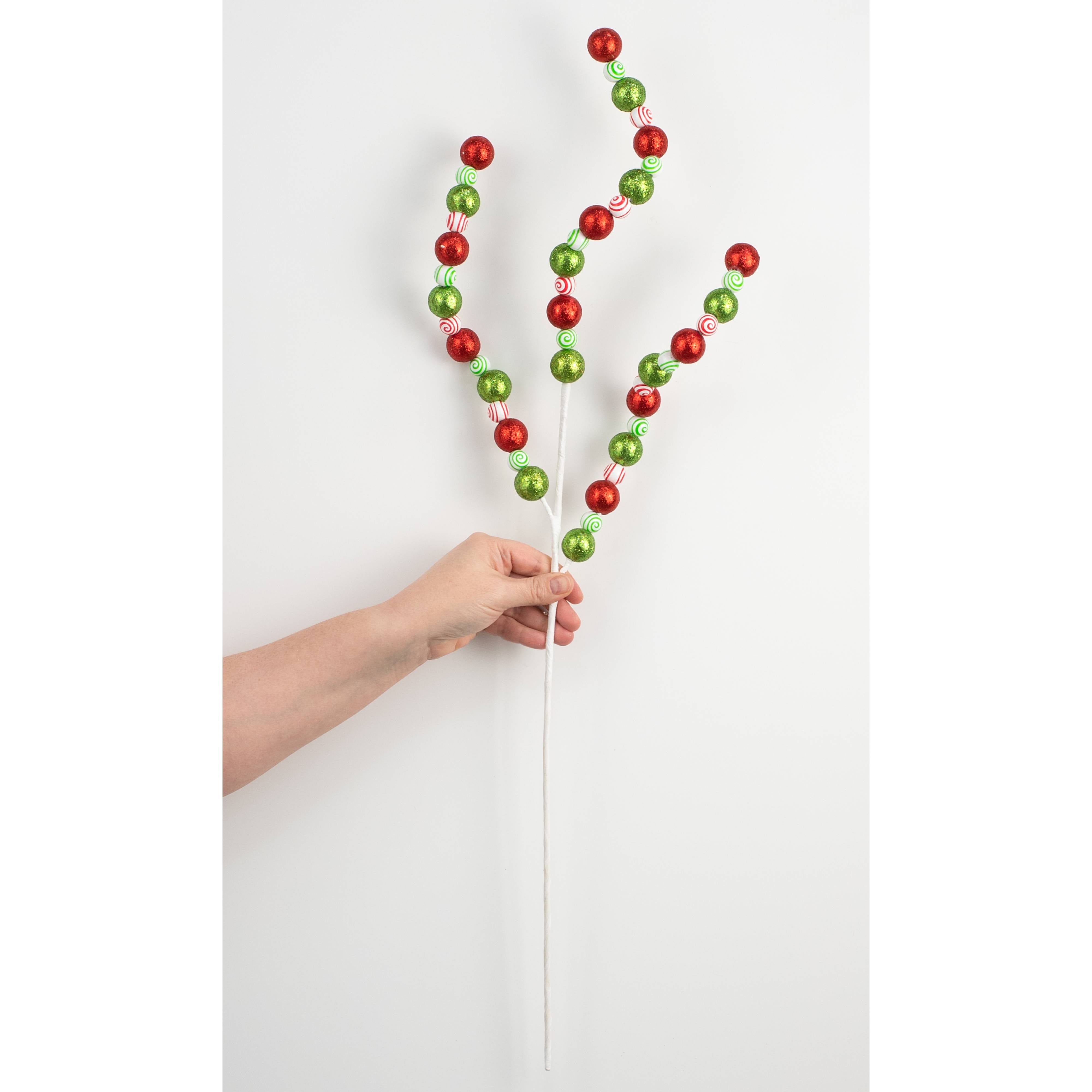 28' Swirl Beads & Glitter Balls Curly Spray: Red & Green detail photo 3