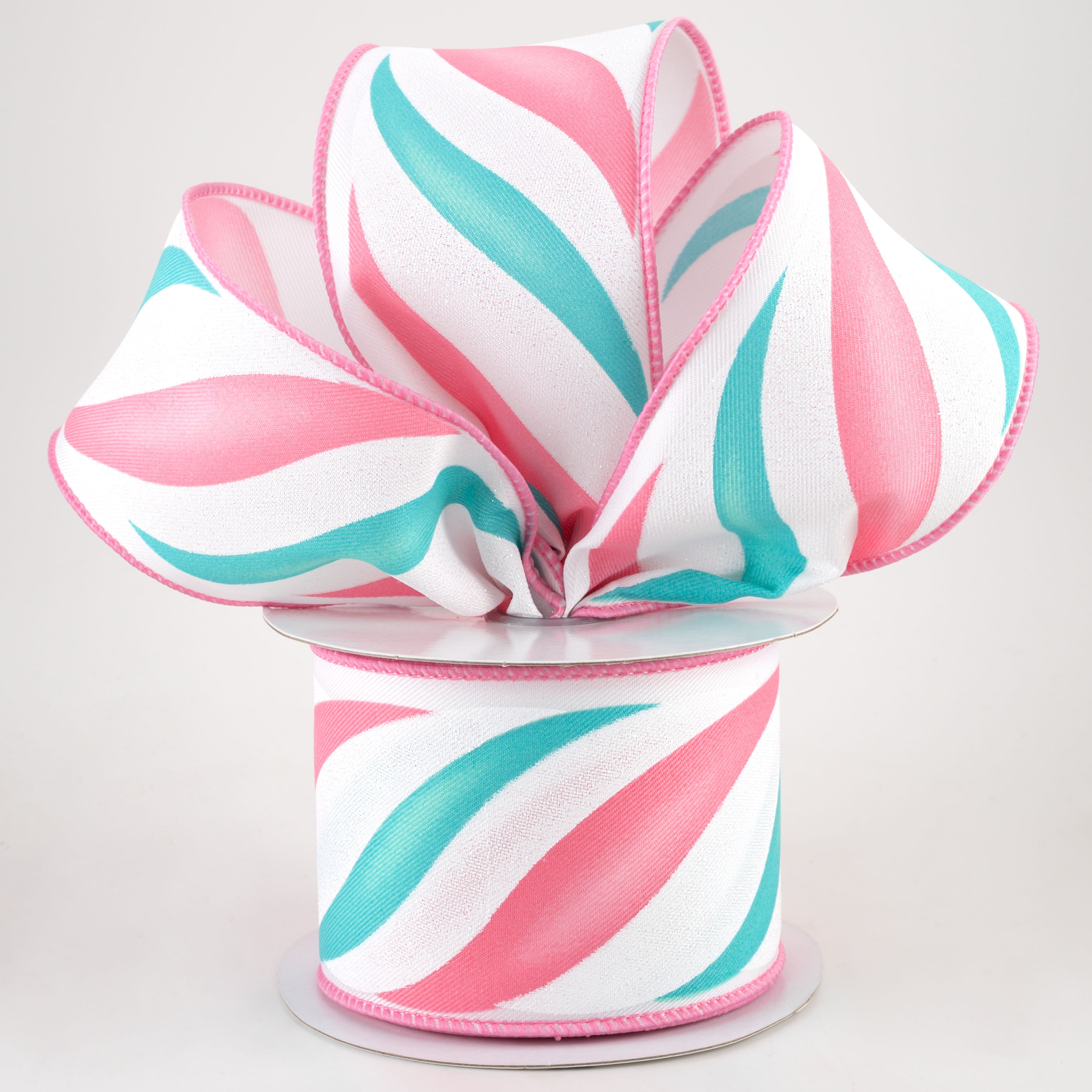2.5" Swirl Candy Stripe Ribbon: Pink & Ice Blue (10 Yards) Lifestyle Photo