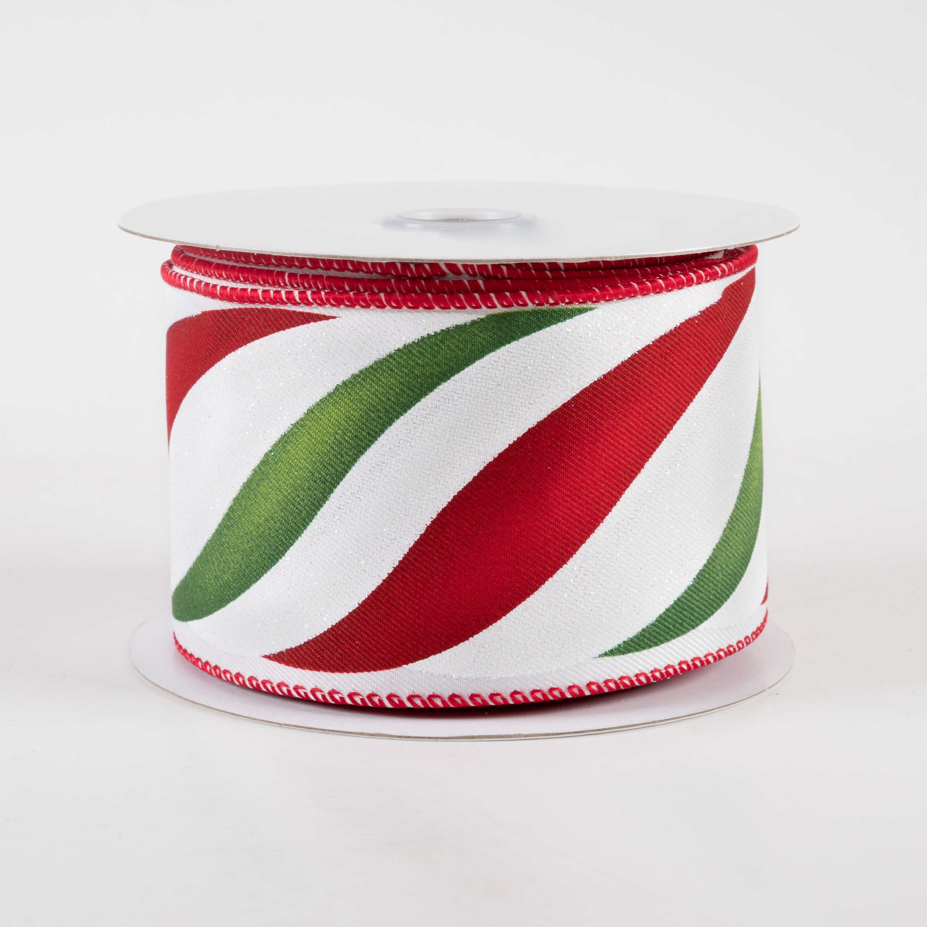 2.5" Swirl Candy Stripe Ribbon: Red & Green (10 Yards)
