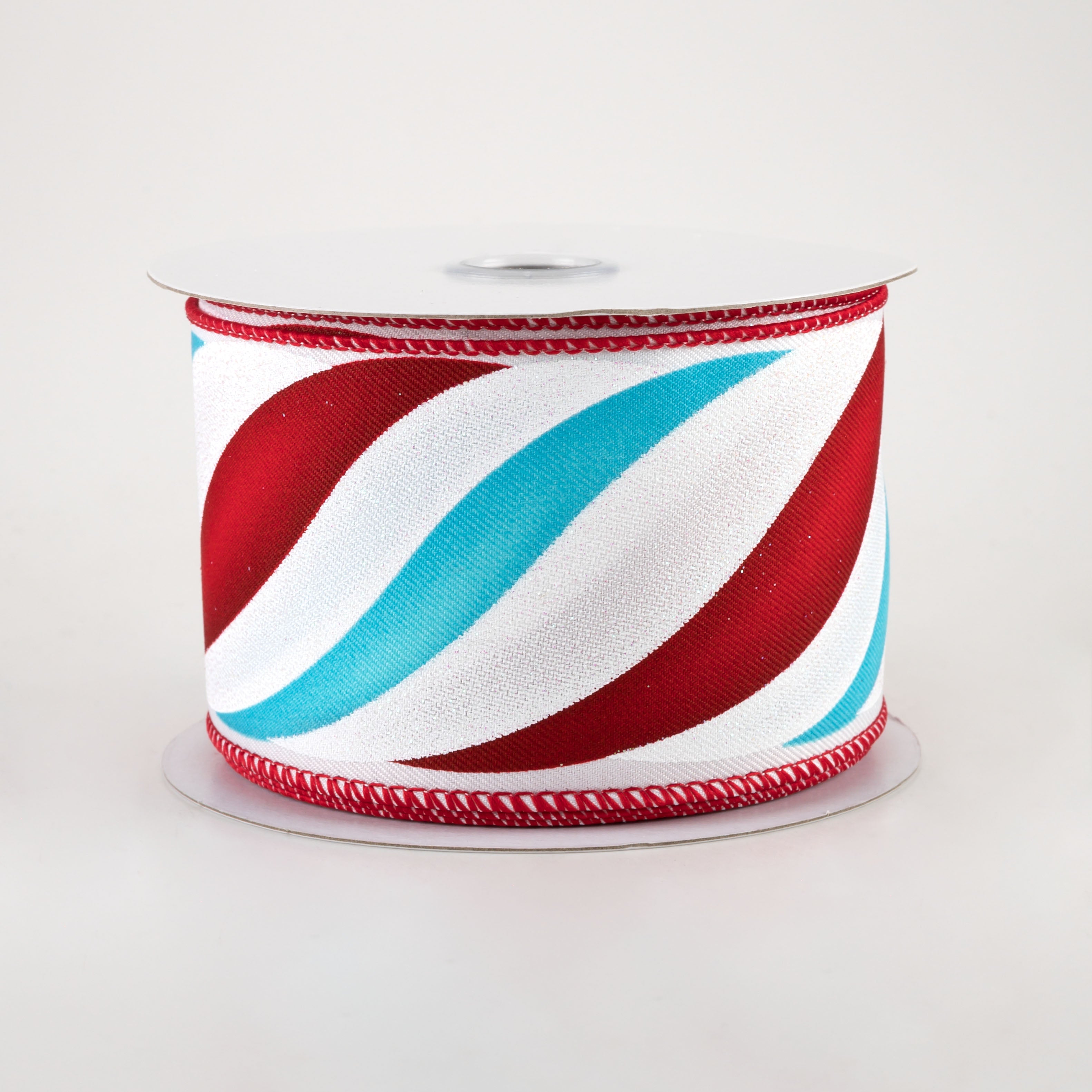 2.5" Swirl Candy Stripe Ribbon: Red & Turquoise (10 Yards)