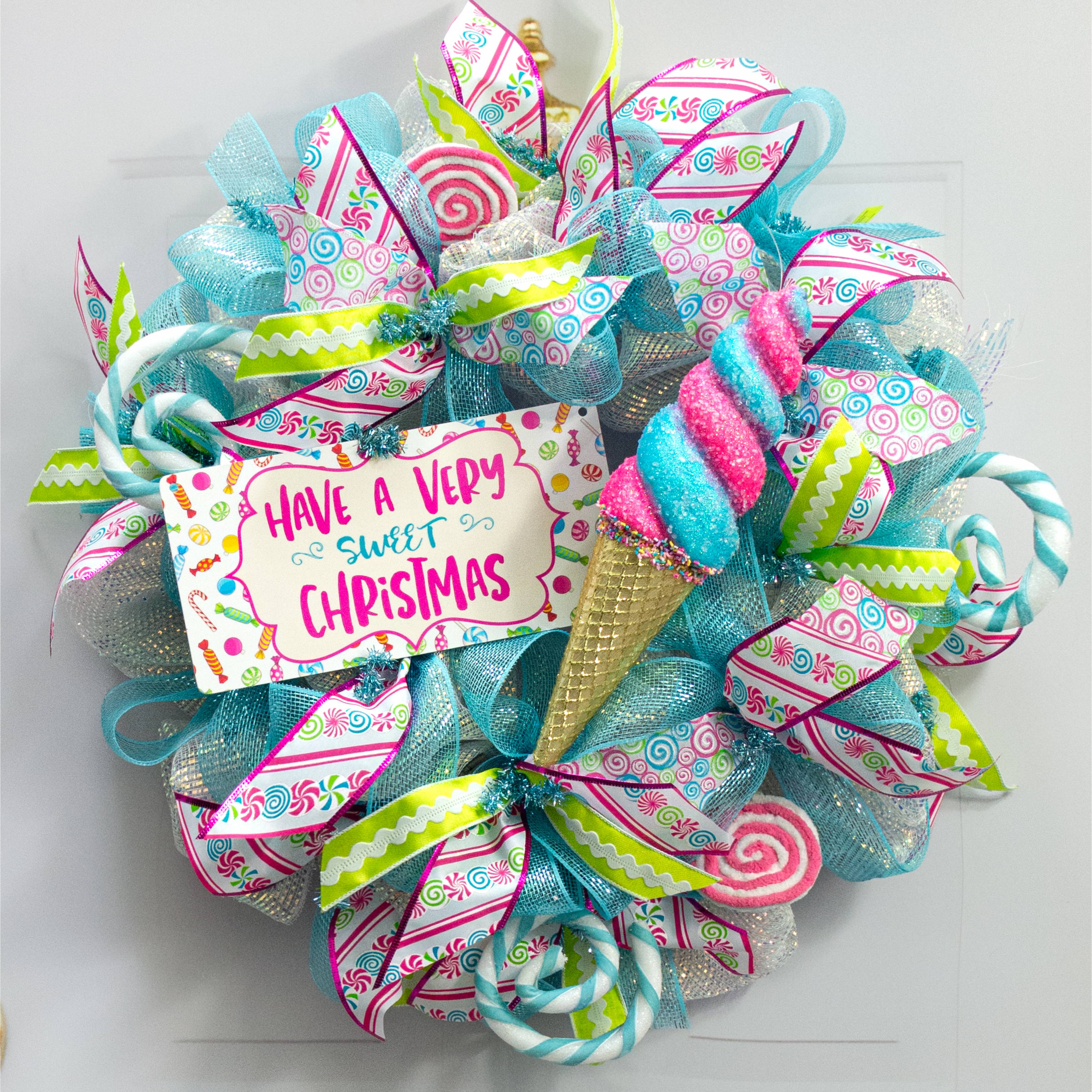 14" Swirl Ice Cream Cone Ornament: Pink & Blue Lifestyle Photo