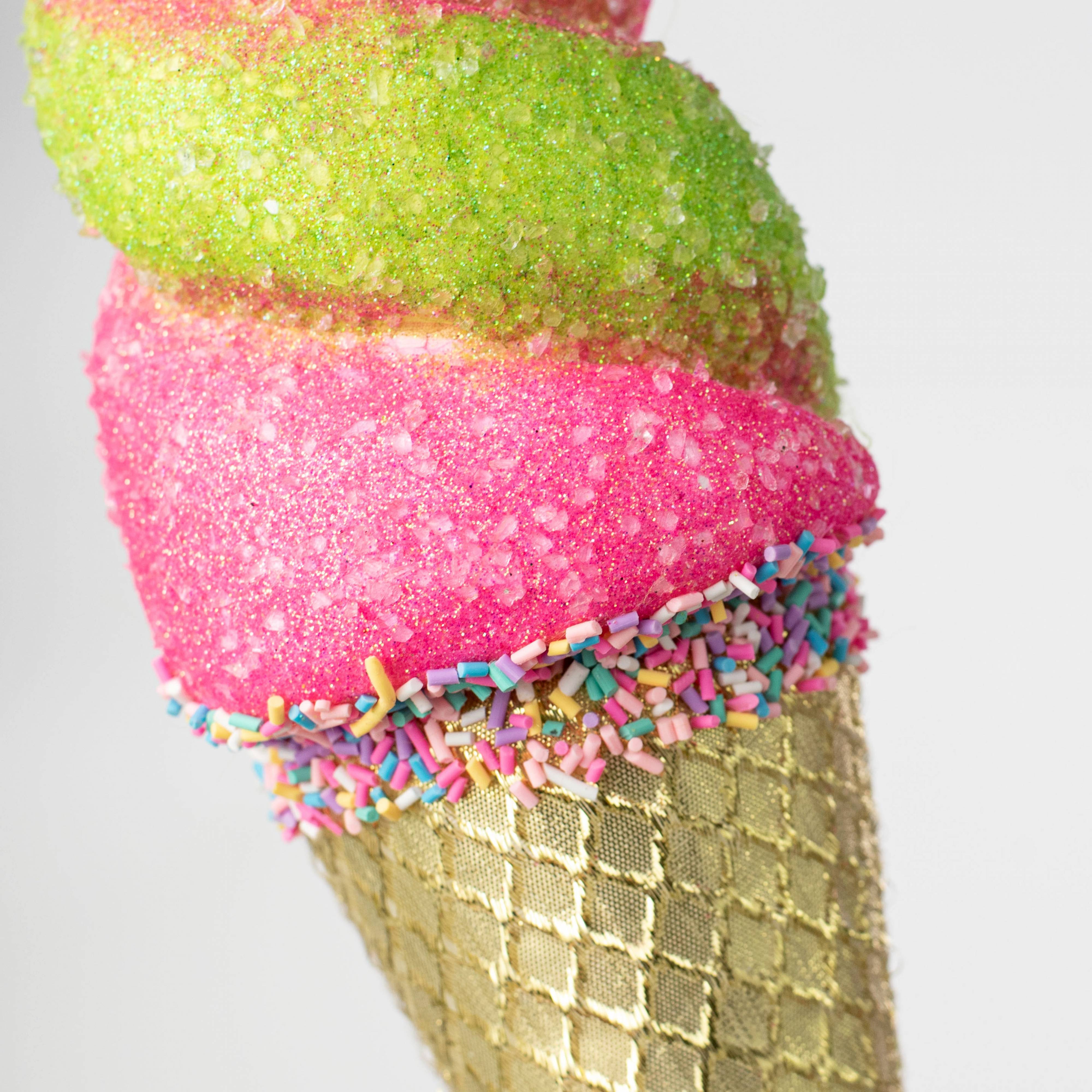 14" Swirl Ice Cream Cone Ornament: Pink & Green detail photo 3