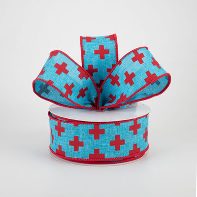 1.5" Swiss Cross Ribbon: Turquoise & Red (10 Yards) Lifestyle Photo