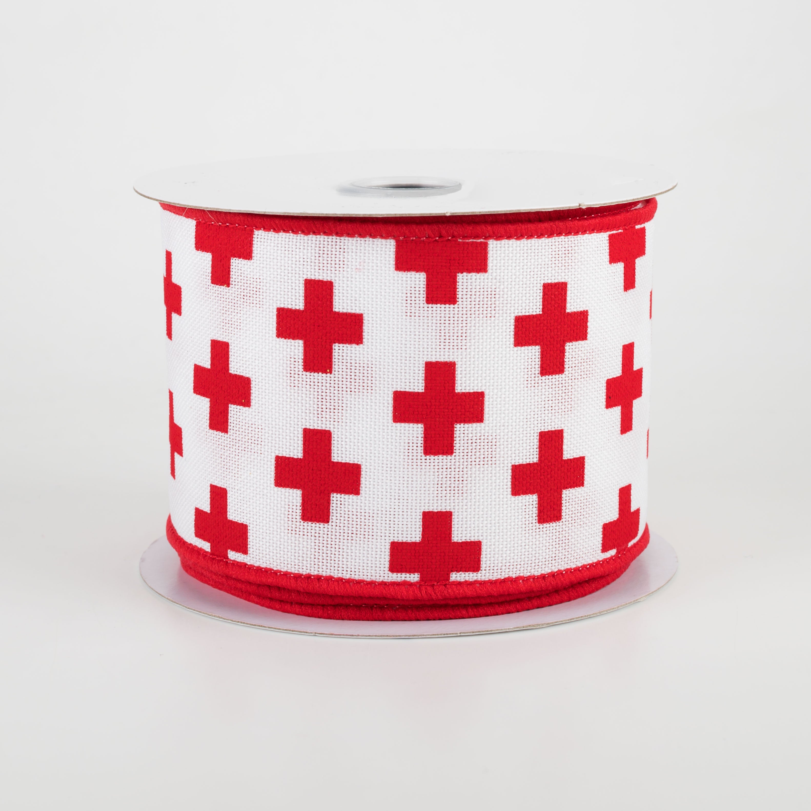 2.5" Swiss Cross Ribbon: White & Red (10 Yards)