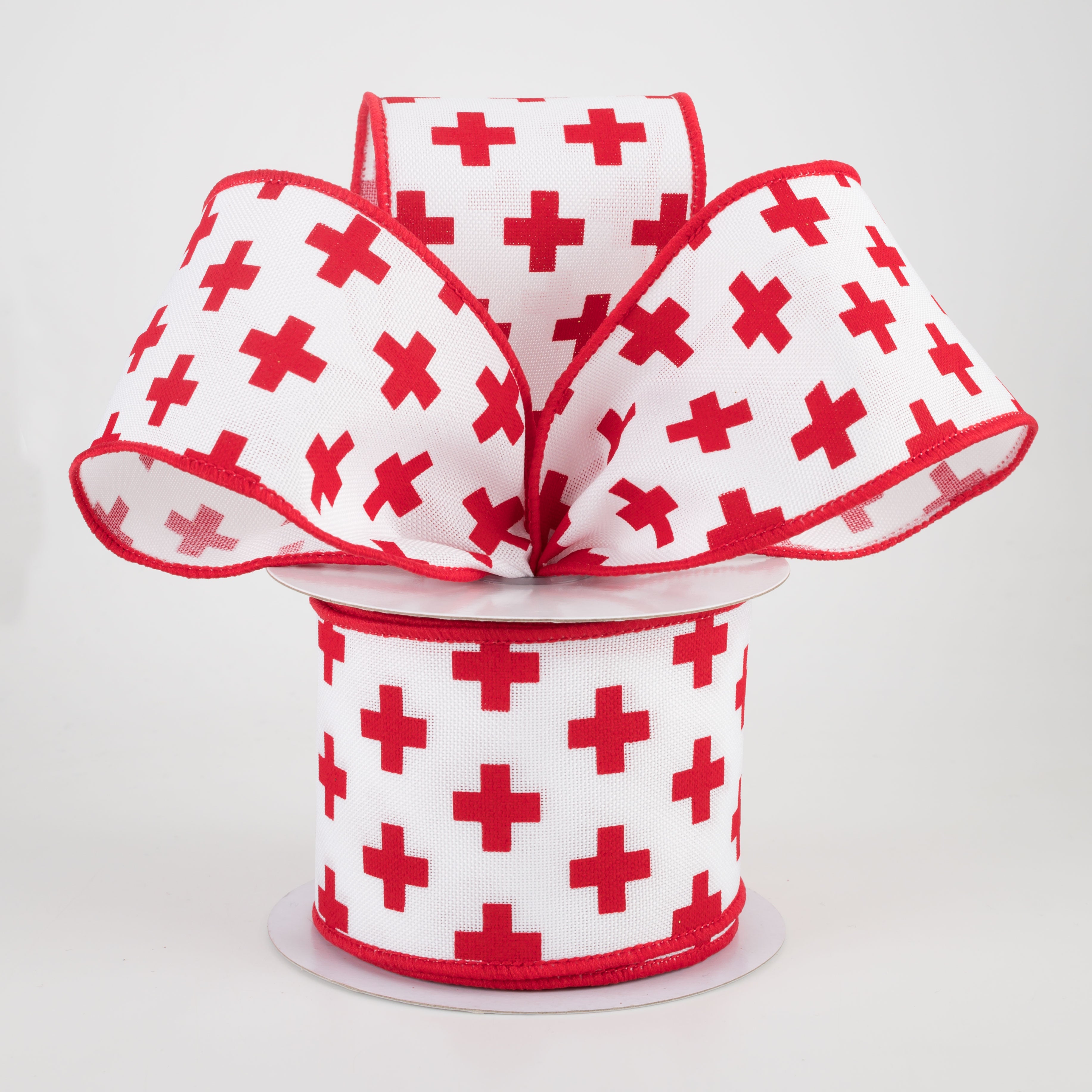 2.5" Swiss Cross Ribbon: White & Red (10 Yards) Lifestyle Photo