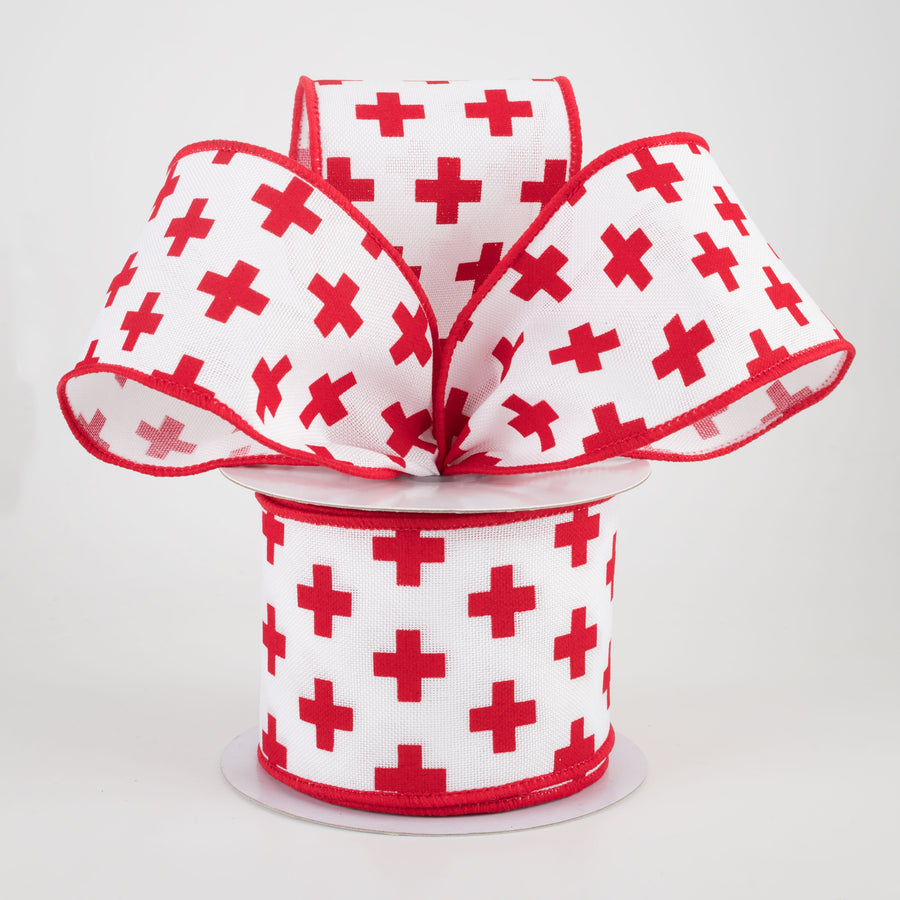 2.5" Swiss Cross Ribbon: White & Red (10 Yards) Lifestyle Photo