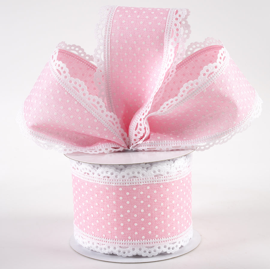 2.5" Swiss Dot Lace Edge Ribbon: Light Pink & White (10 Yards) Lifestyle Photo