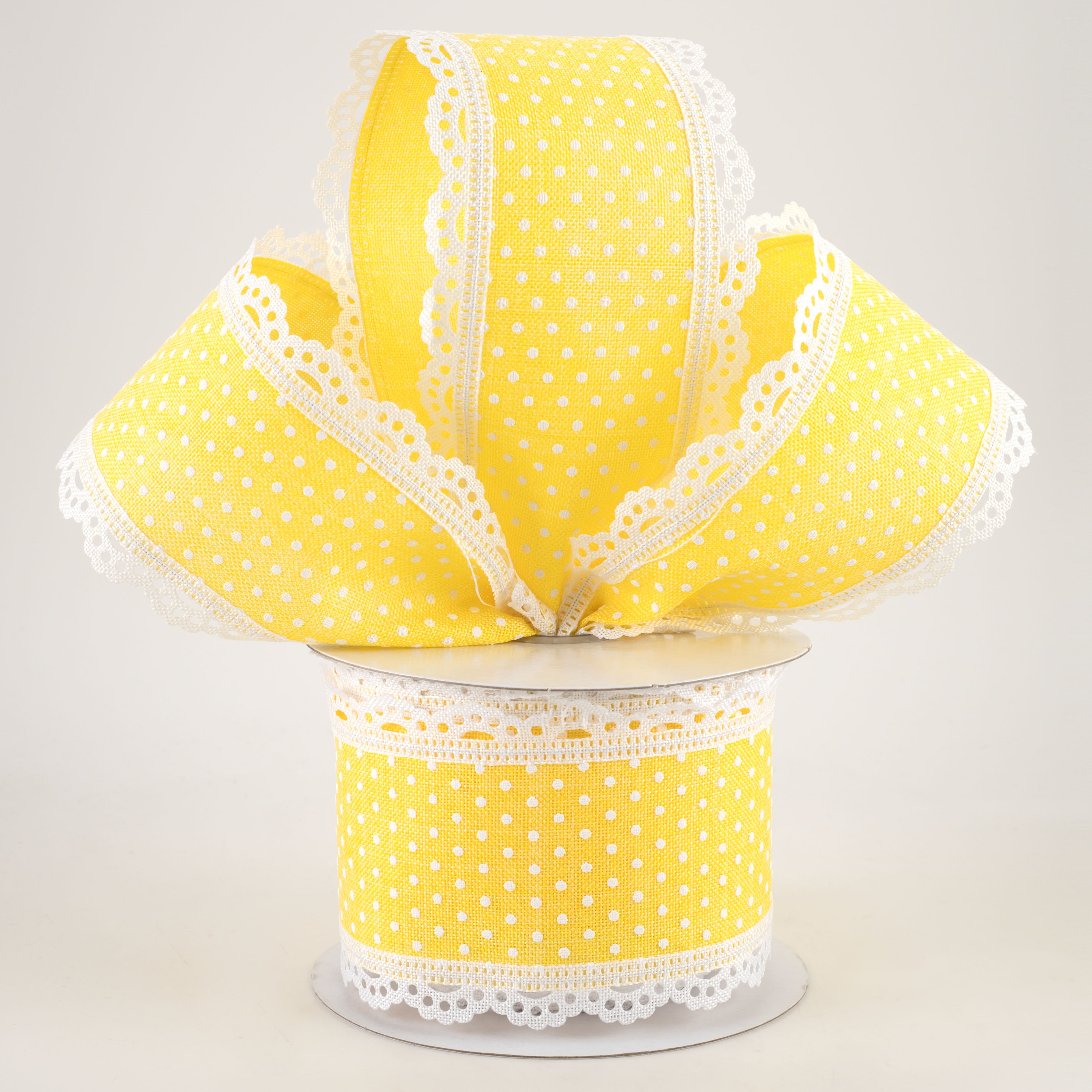2.5" Swiss Dot Lace Edge Ribbon: Yellow & White (10 Yards) Lifestyle Photo