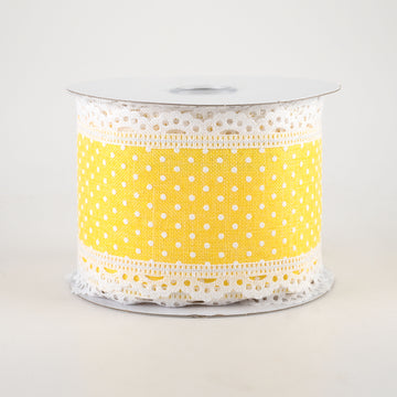 1.5" Swiss Dot Lace Edge Ribbon: Black & Yellow (10 Yards)
