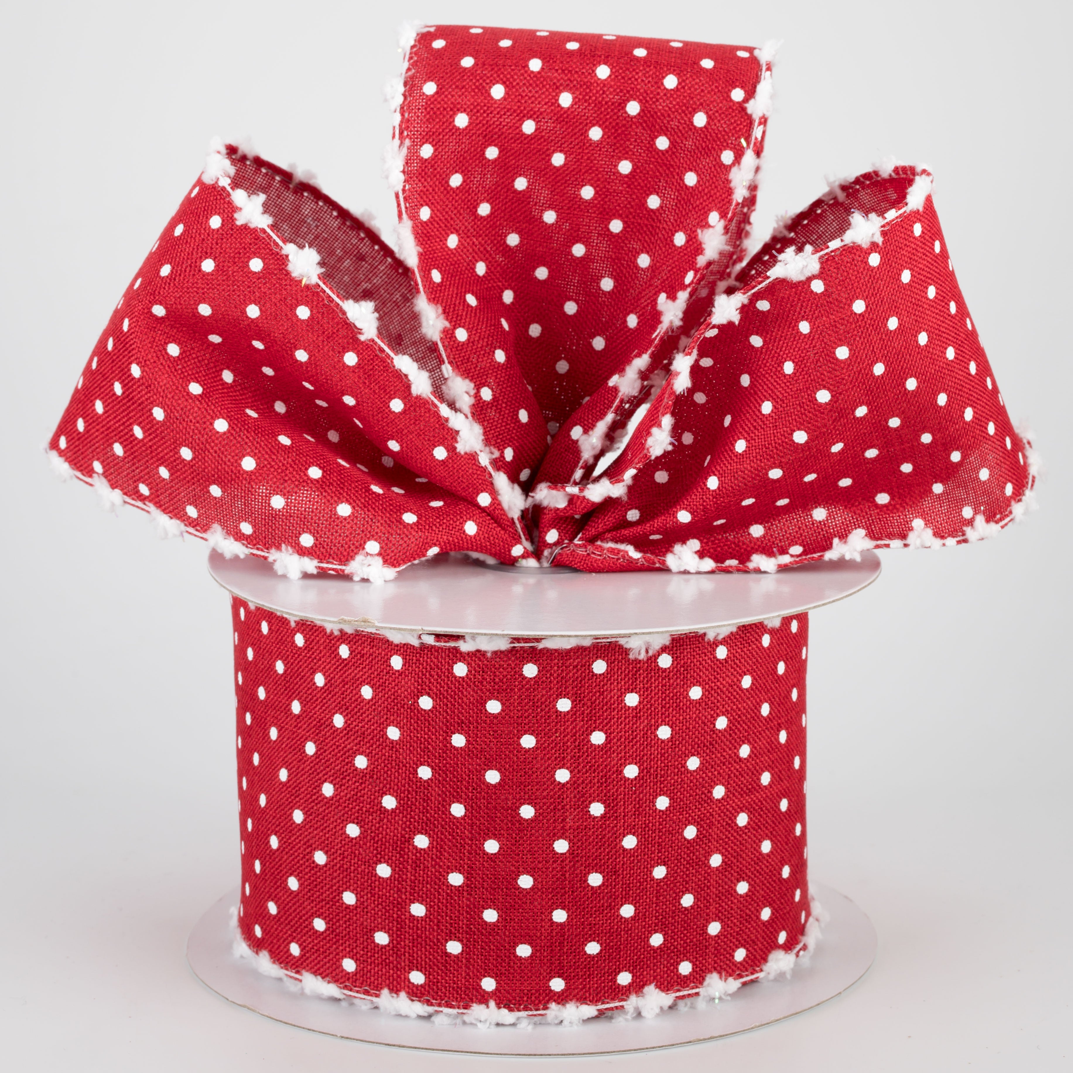 2.5" Swiss Dot Snow Edge Ribbon: Red & White (10 Yards) Lifestyle Photo