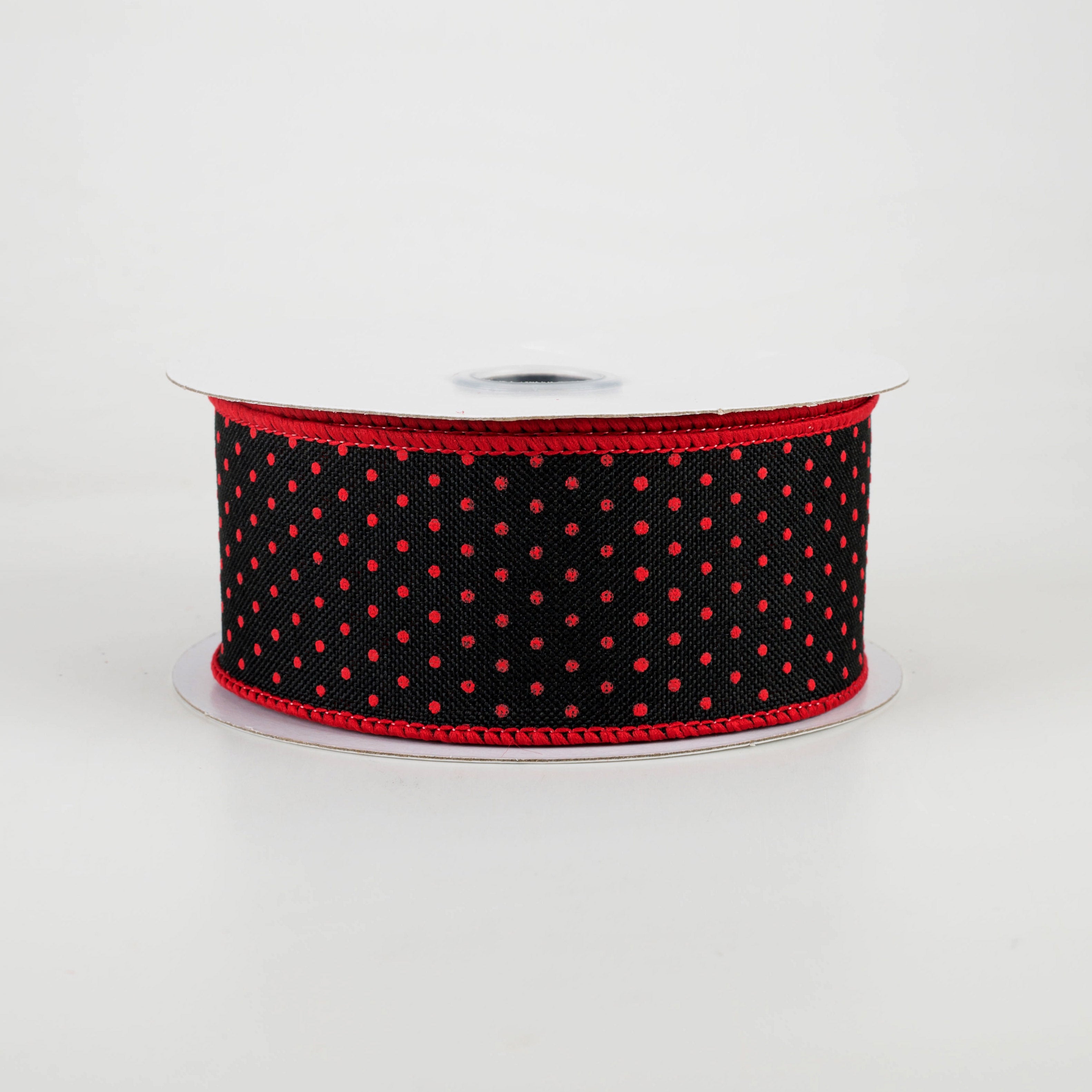 1.5" Swiss Dots Ribbon: Black & Red (10 Yards)